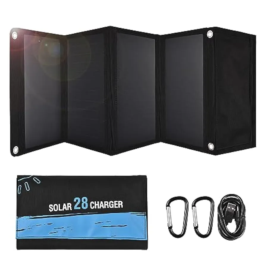 KOCAN Caricatore portatile a pannello solare per campeggio Caricatore solare IPX5 impermeabile 2 USB/tipo C 21W/28W,Pannelli sol