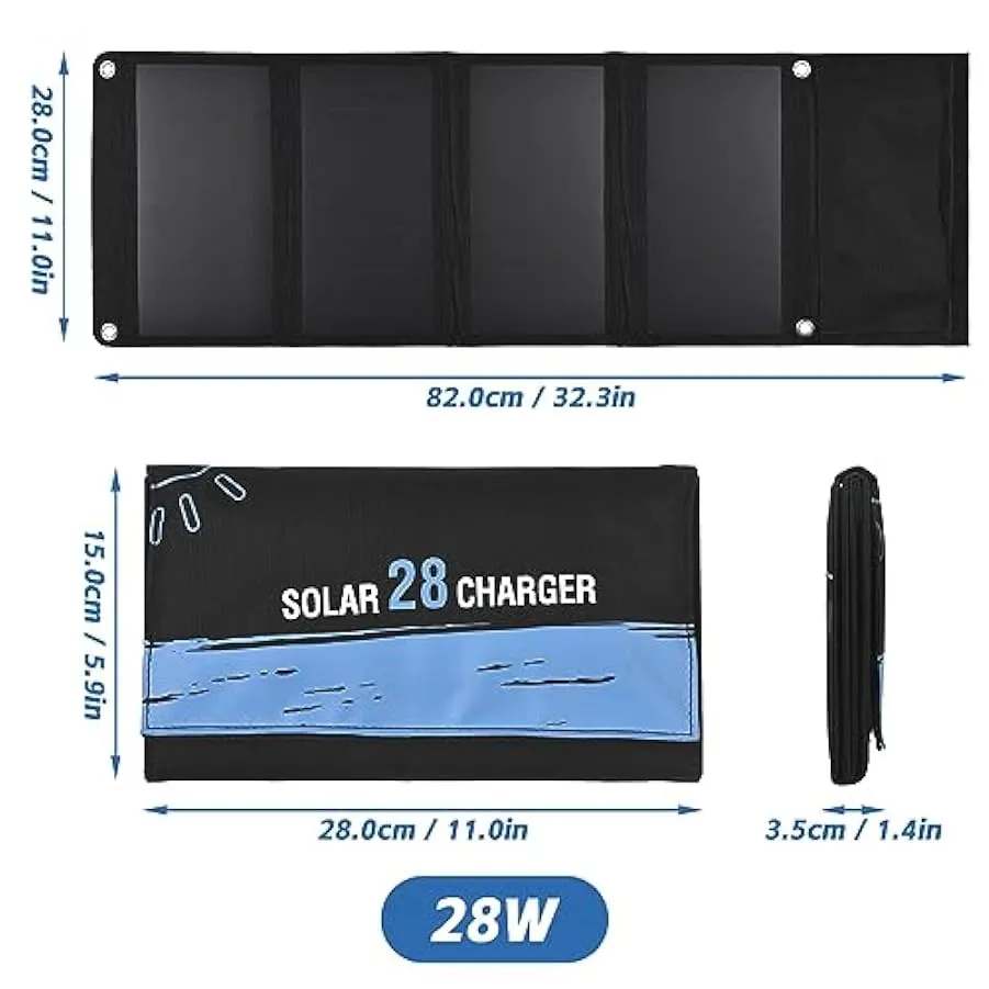 KOCAN Caricatore portatile a pannello solare per campeggio Caricatore solare IPX5 impermeabile 2 USB/tipo C 21W/28W,Pannelli sol