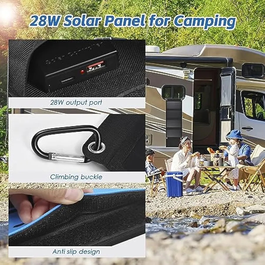 KOCAN Caricatore portatile a pannello solare per campeggio Caricatore solare IPX5 impermeabile 2 USB/tipo C 21W/28W,Pannelli sol