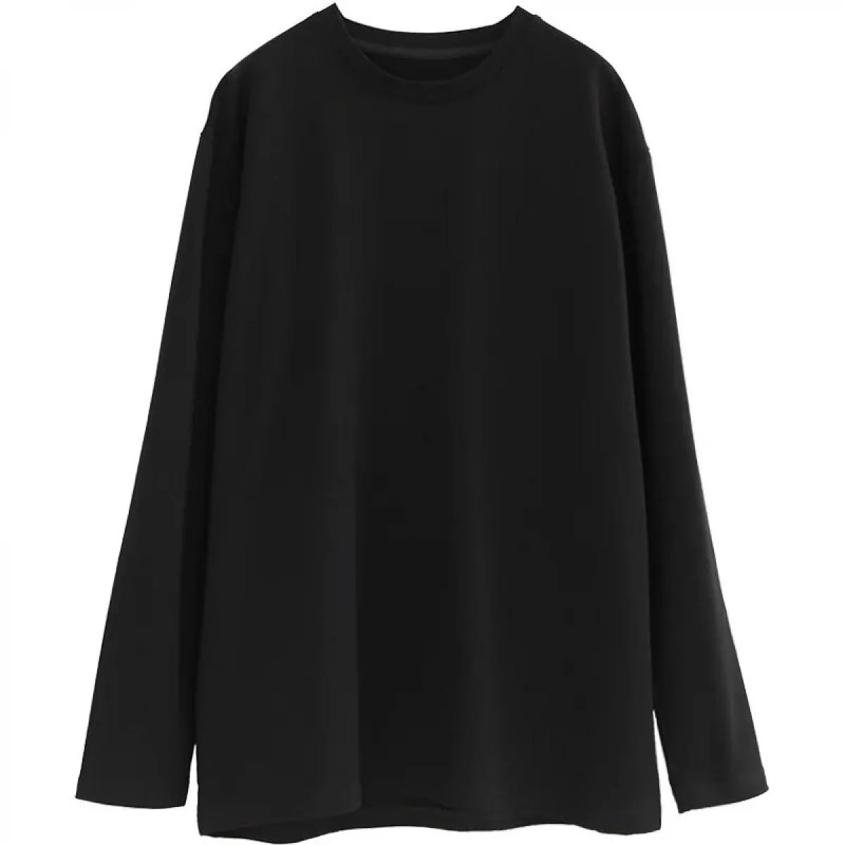 Maglietta a maniche lunghe allentata tinta unita da donna primavera autunno O collo camicia basic con fondo superiore maglietta