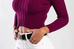 Maglietta lavorata a maglia con scollo rotondo, fucsia