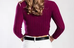 Maglietta lavorata a maglia con scollo rotondo, fucsia