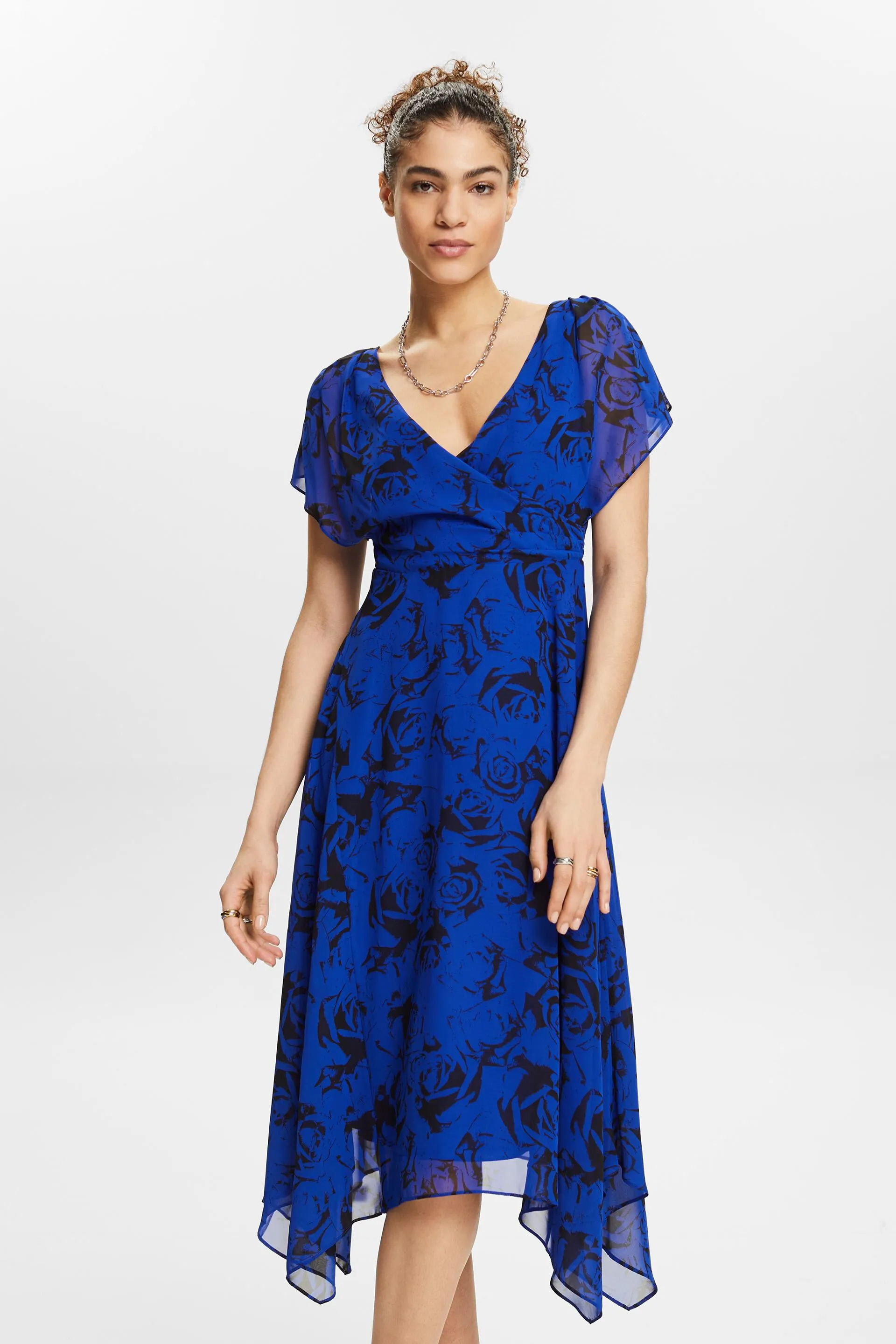 Maxi abito in chiffon con scollo a V stampato