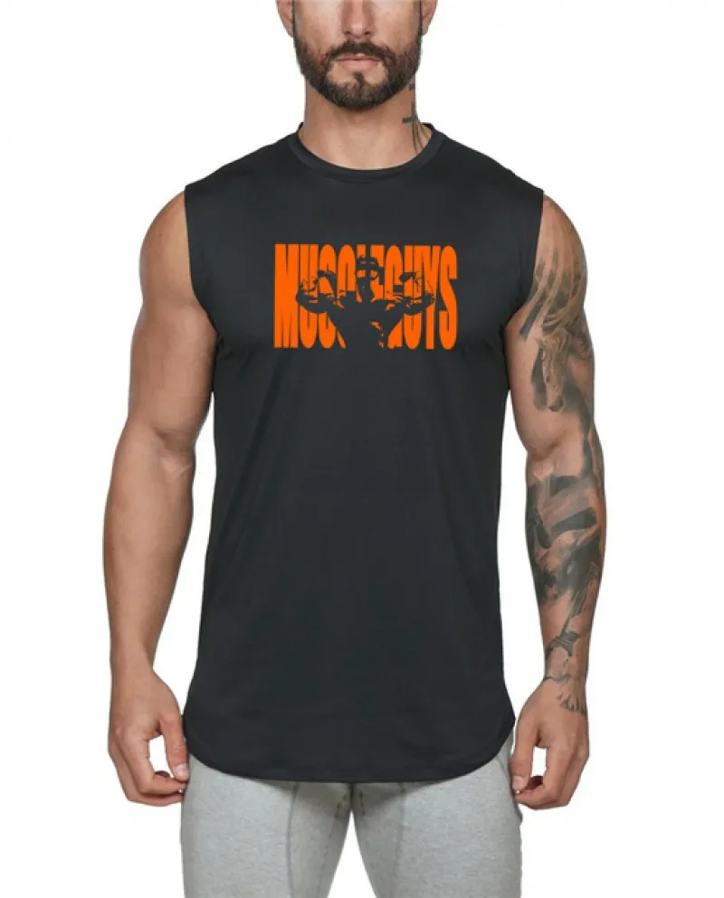 Muscleguys Gym Canotte Uomo Bodybuilding Stringer Vest Camicia Fitness Cotton Muscle Top senza maniche Allenamento Tanktoptank