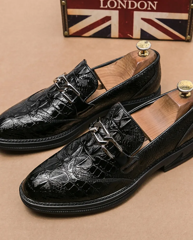 Nuove scarpe oxford con bottoni in metallo con motivo coccodrillo a punta per uomo Abito da cerimonia formale per ballo di fine