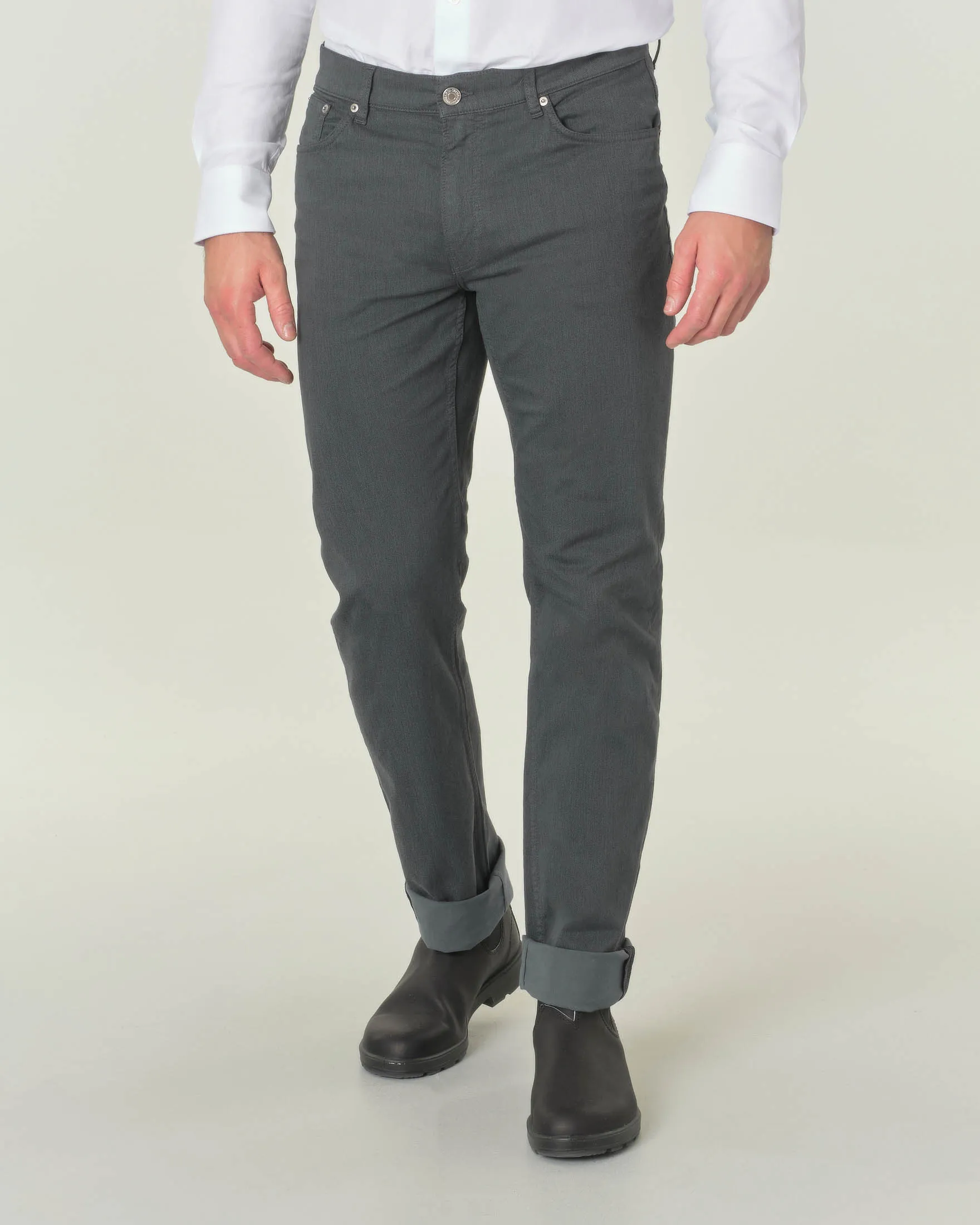 Pantalone cinque tasche 380 color antracite in twill di cotone stretch