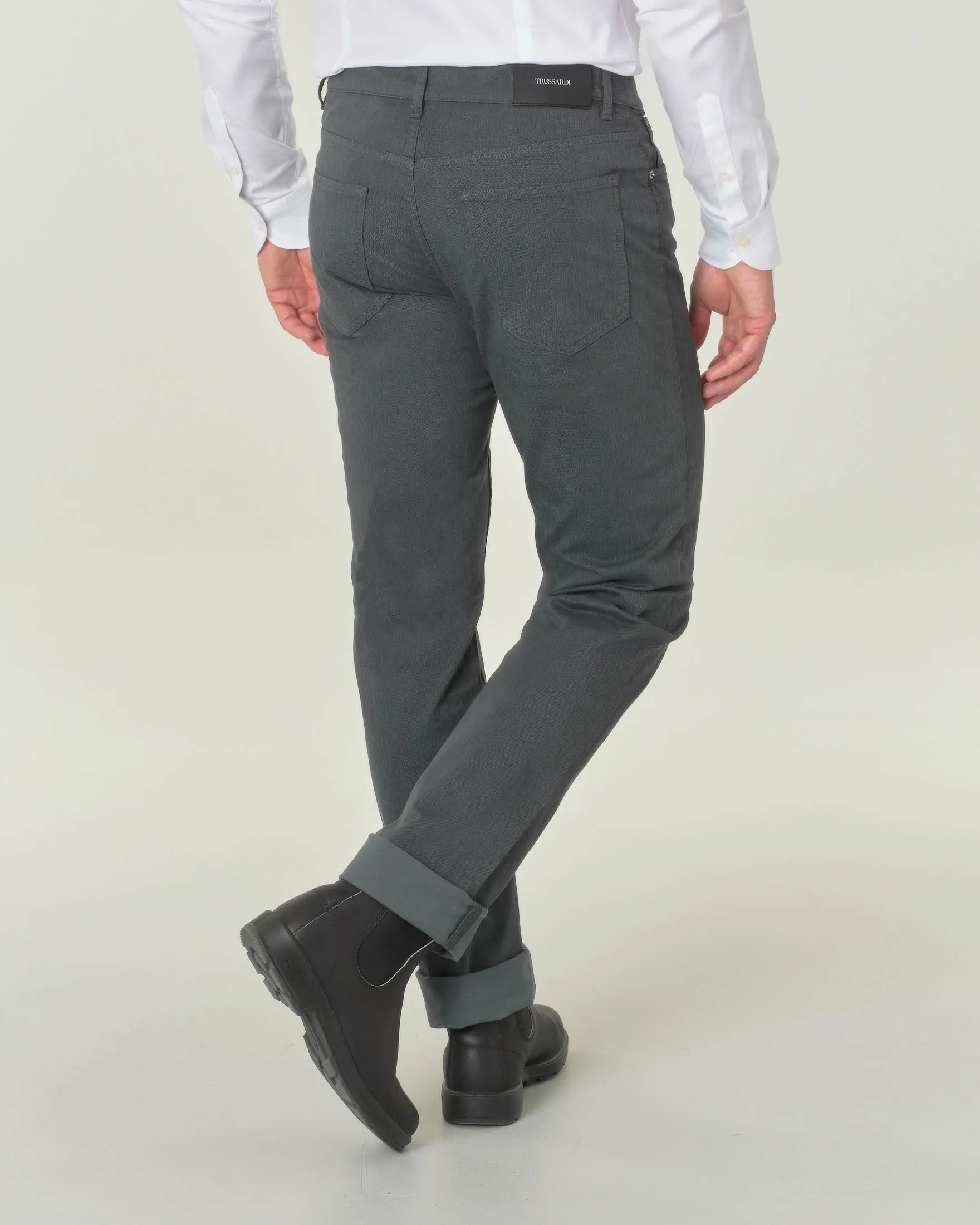 Pantalone cinque tasche 380 color antracite in twill di cotone stretch