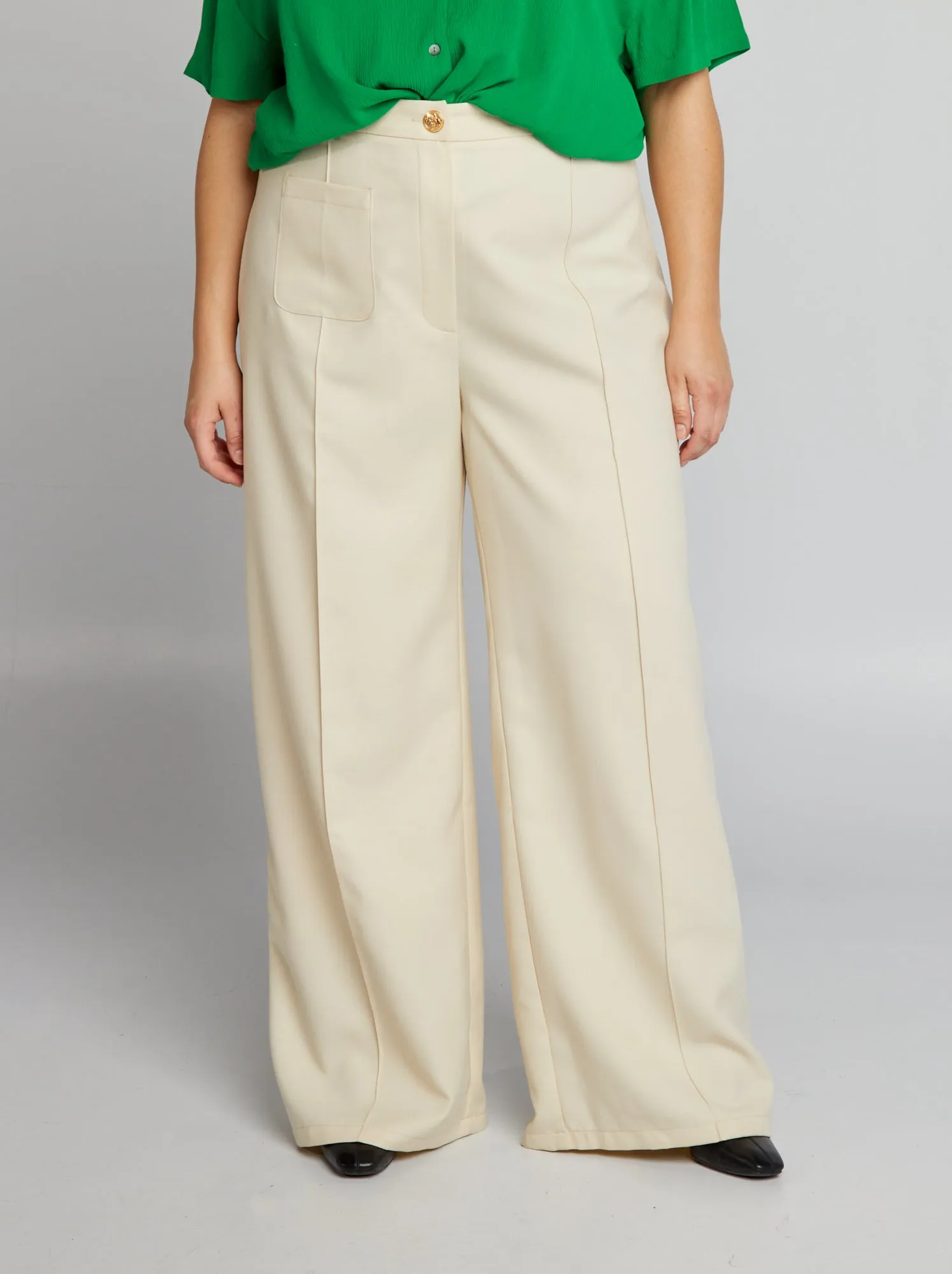 Pantaloni dritti vita alta - GRIGIO