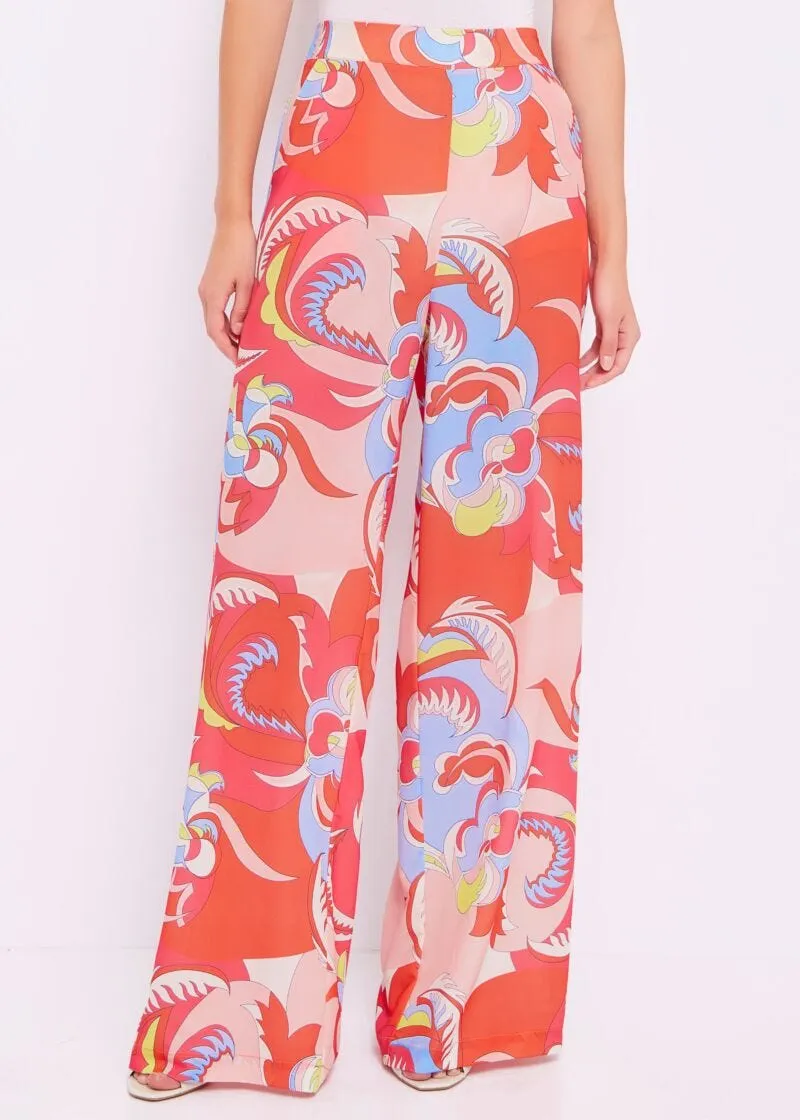 Pantaloni in georgette con stampa floreale