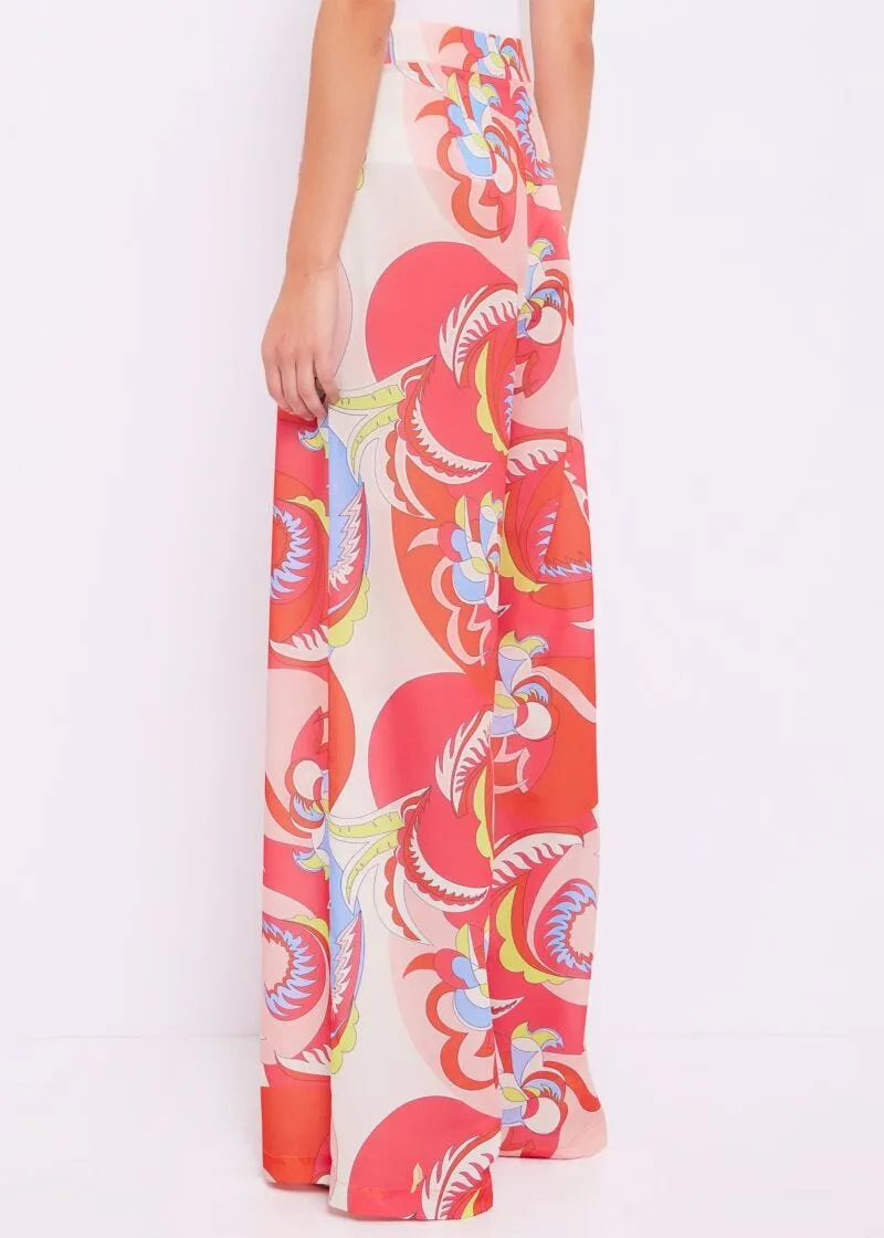 Pantaloni in georgette con stampa floreale