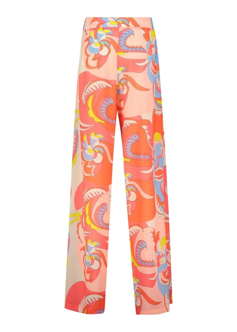 Pantaloni in georgette con stampa floreale