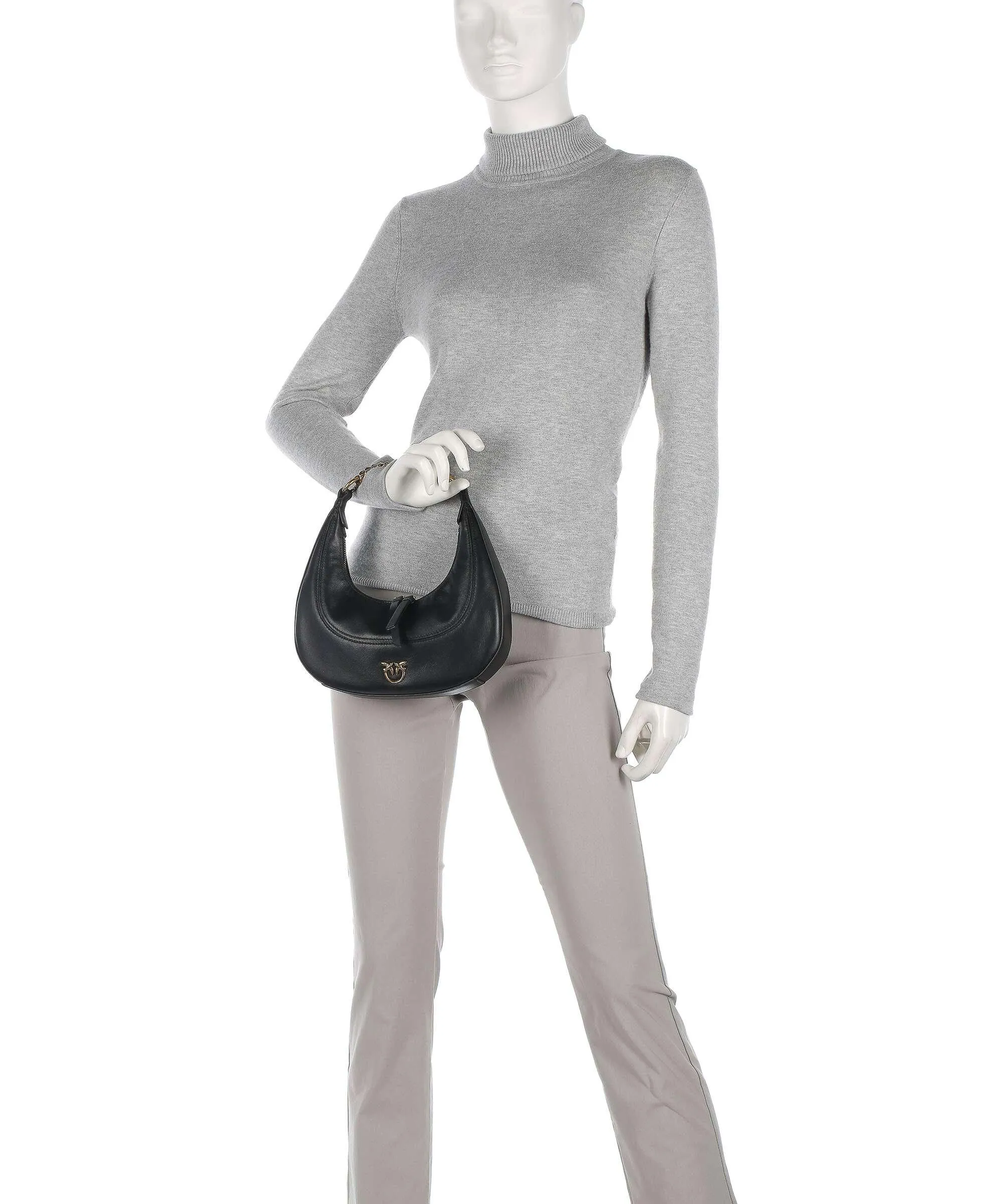  Pinko Brioche Mini Borsa hobo pelle a grana fine nero  