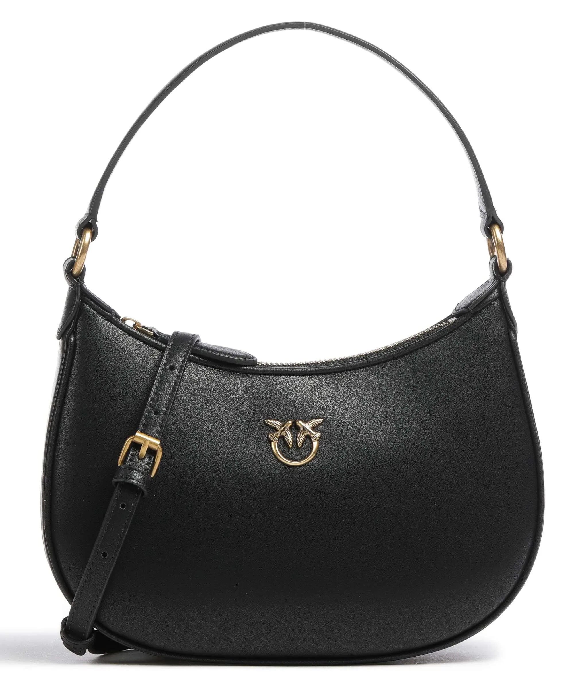  Pinko Half Moon Mini Borsa a spalla pelle a grana fine nero  
