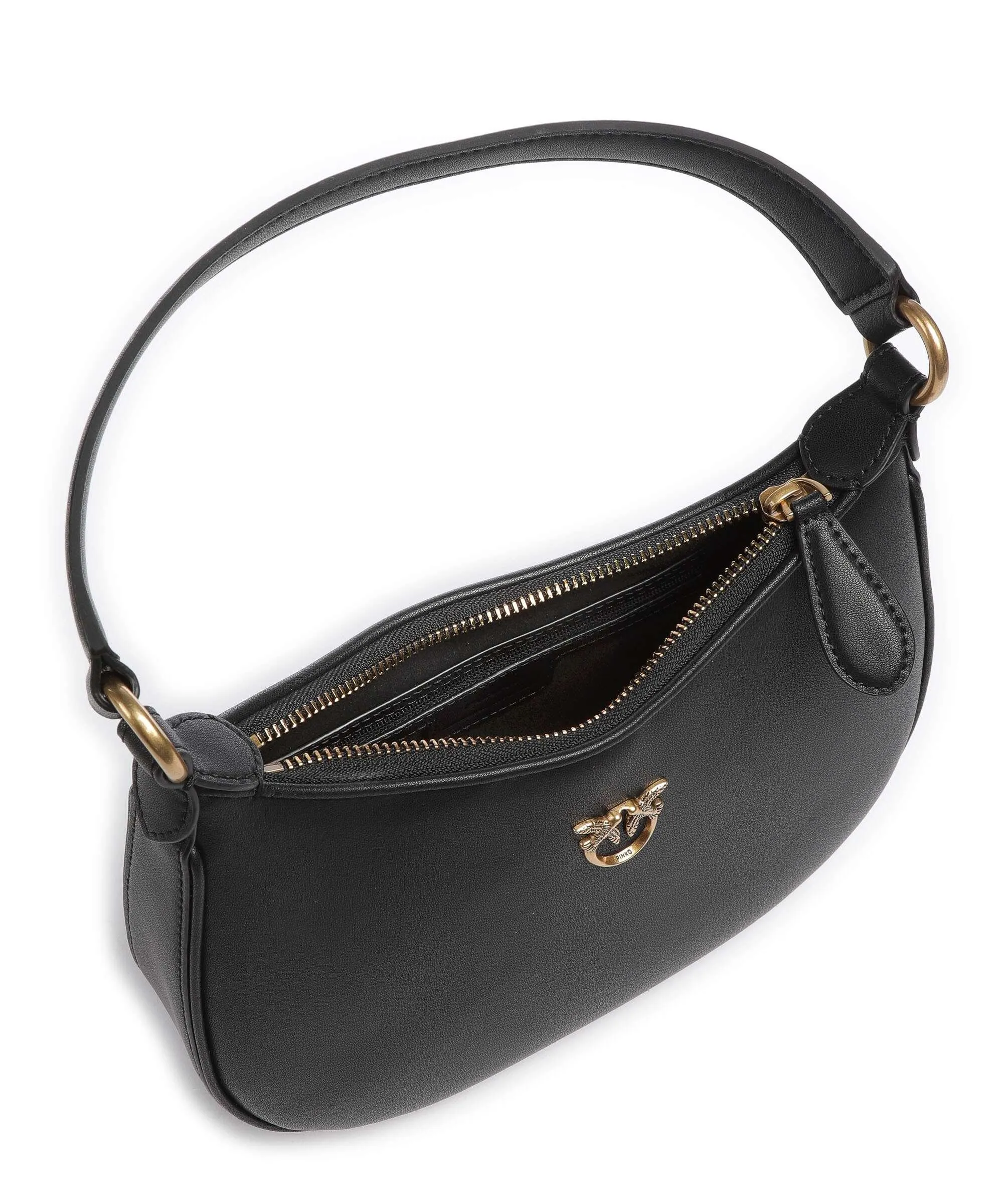  Pinko Half Moon Mini Borsa a spalla pelle a grana fine nero  