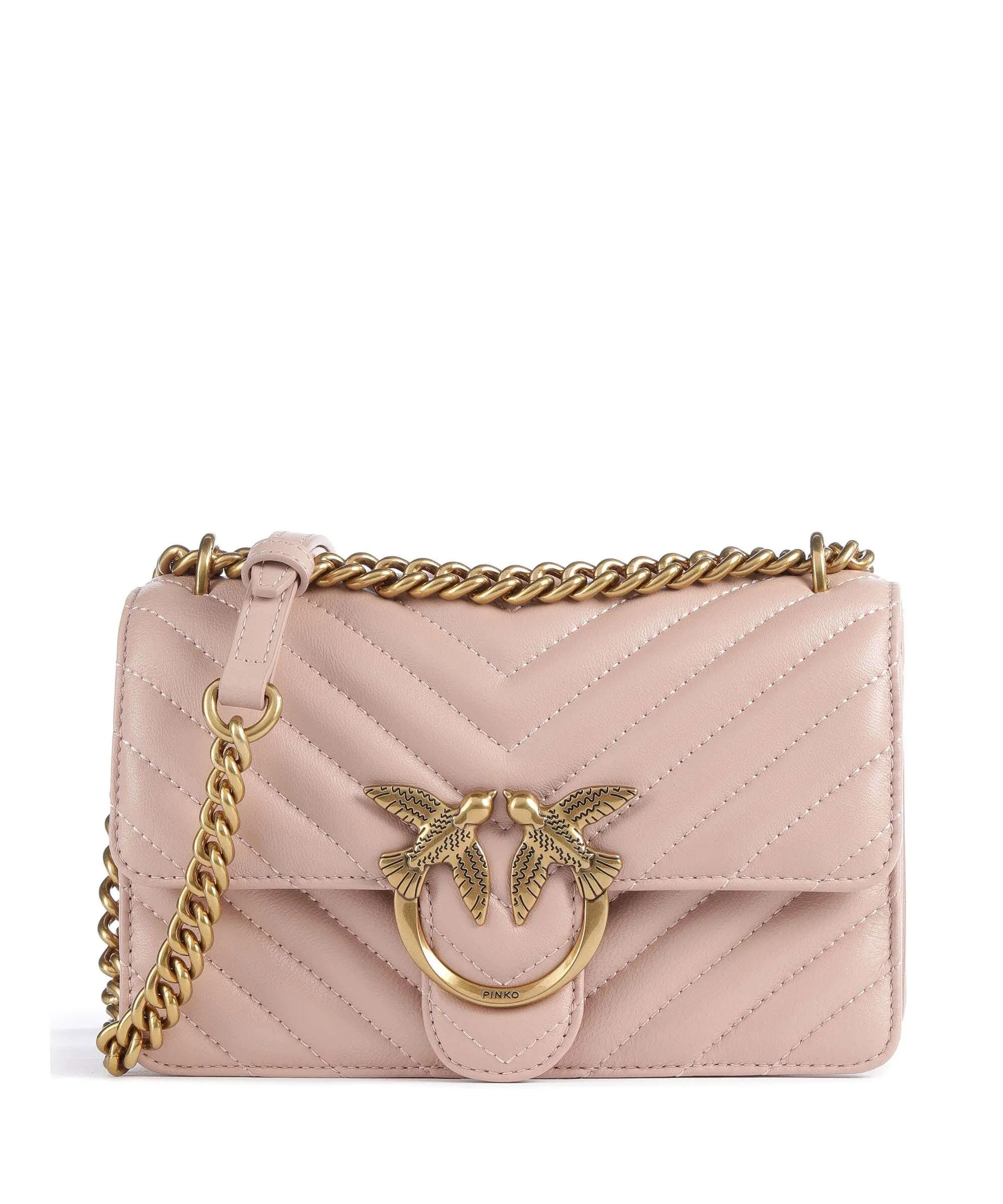  Pinko Love One Mini Borsa a spalla pelle a grana fine rosa antico  