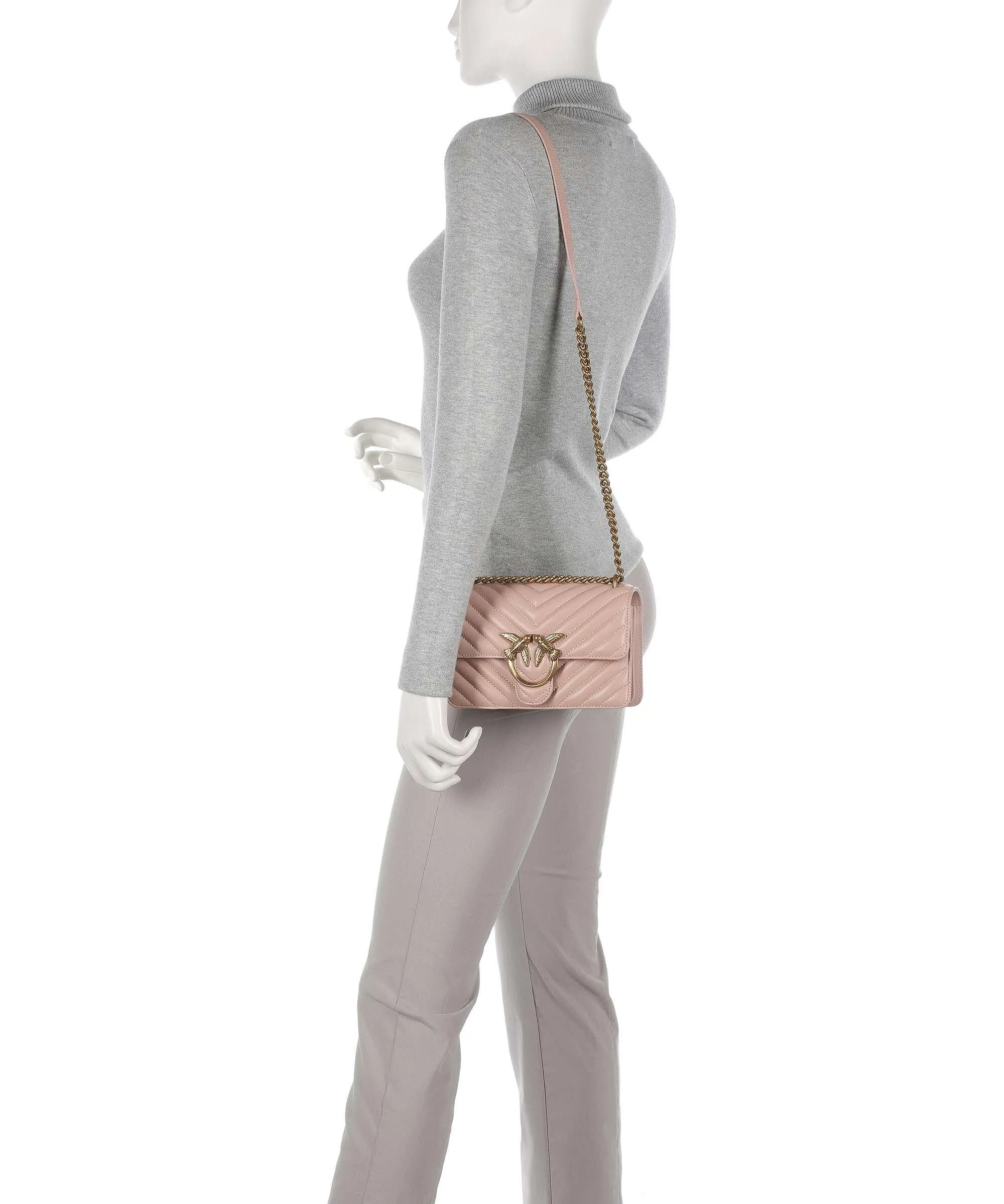  Pinko Love One Mini Borsa a spalla pelle a grana fine rosa antico  