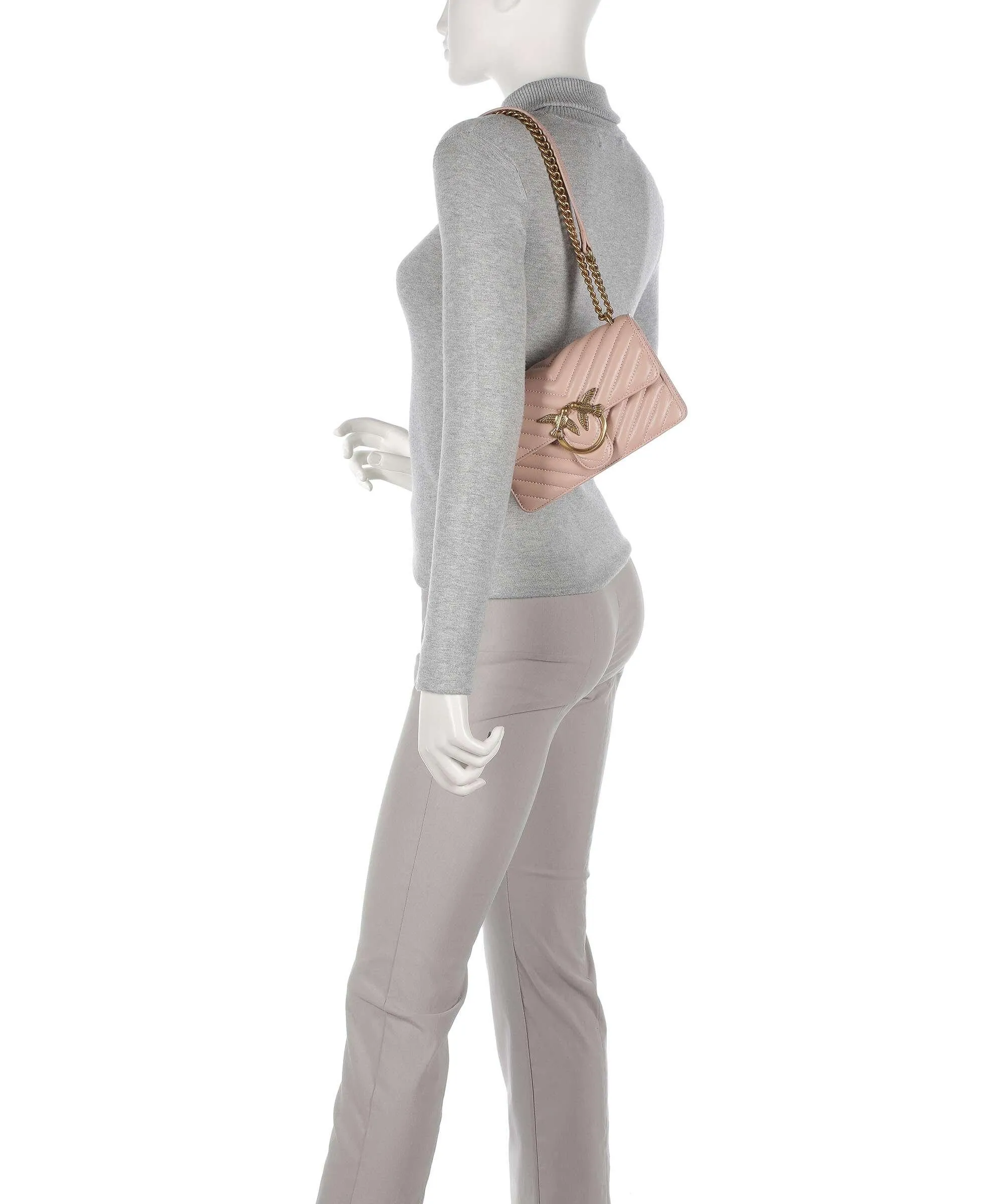  Pinko Love One Mini Borsa a spalla pelle a grana fine rosa antico  