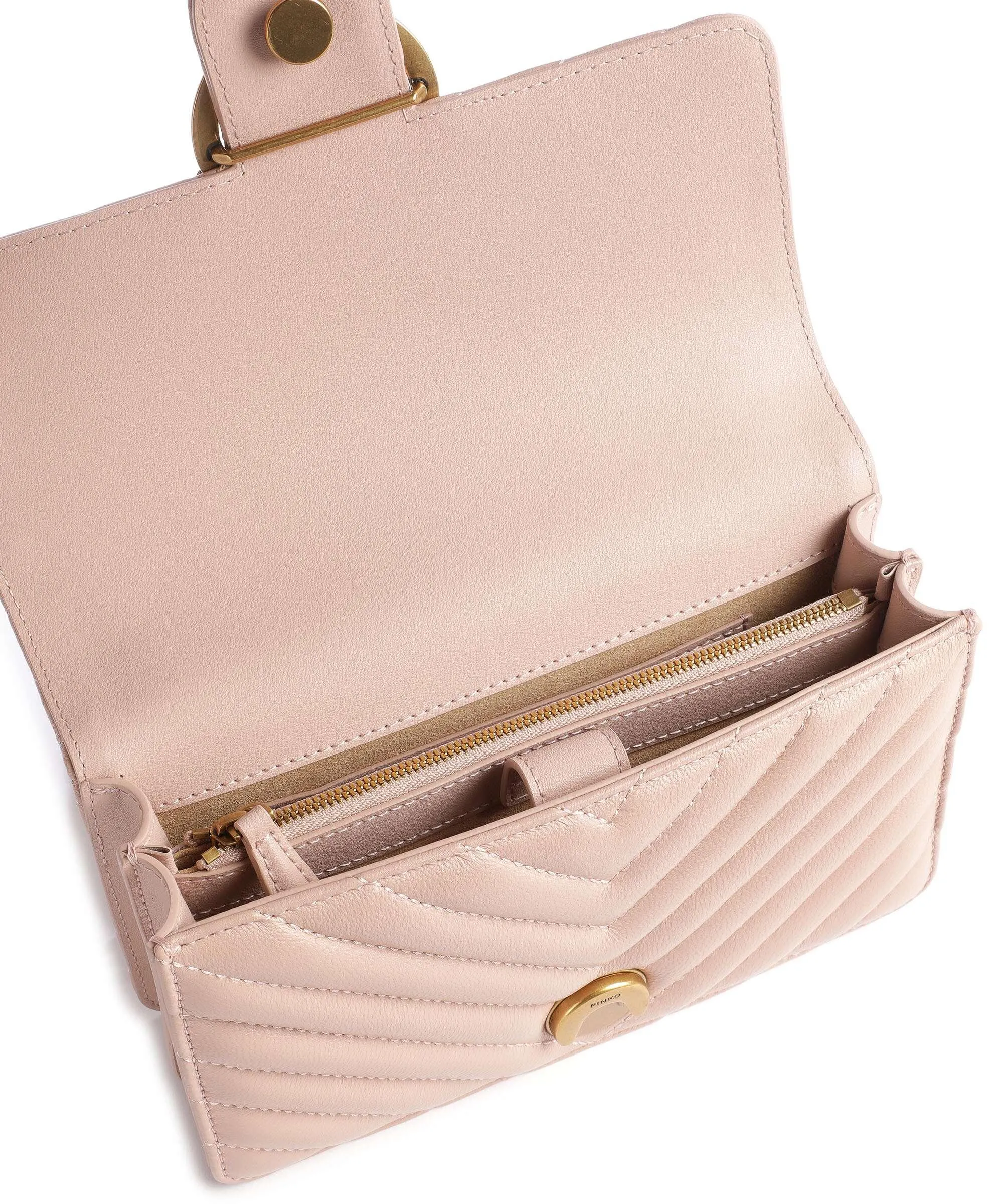  Pinko Love One Mini Borsa a spalla pelle a grana fine rosa antico  