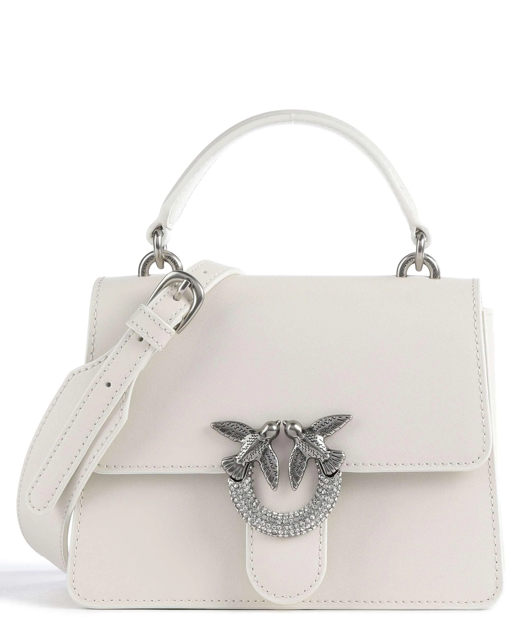  Pinko Love One Mini Borsa a tracolla pelle a grana fine avorio  