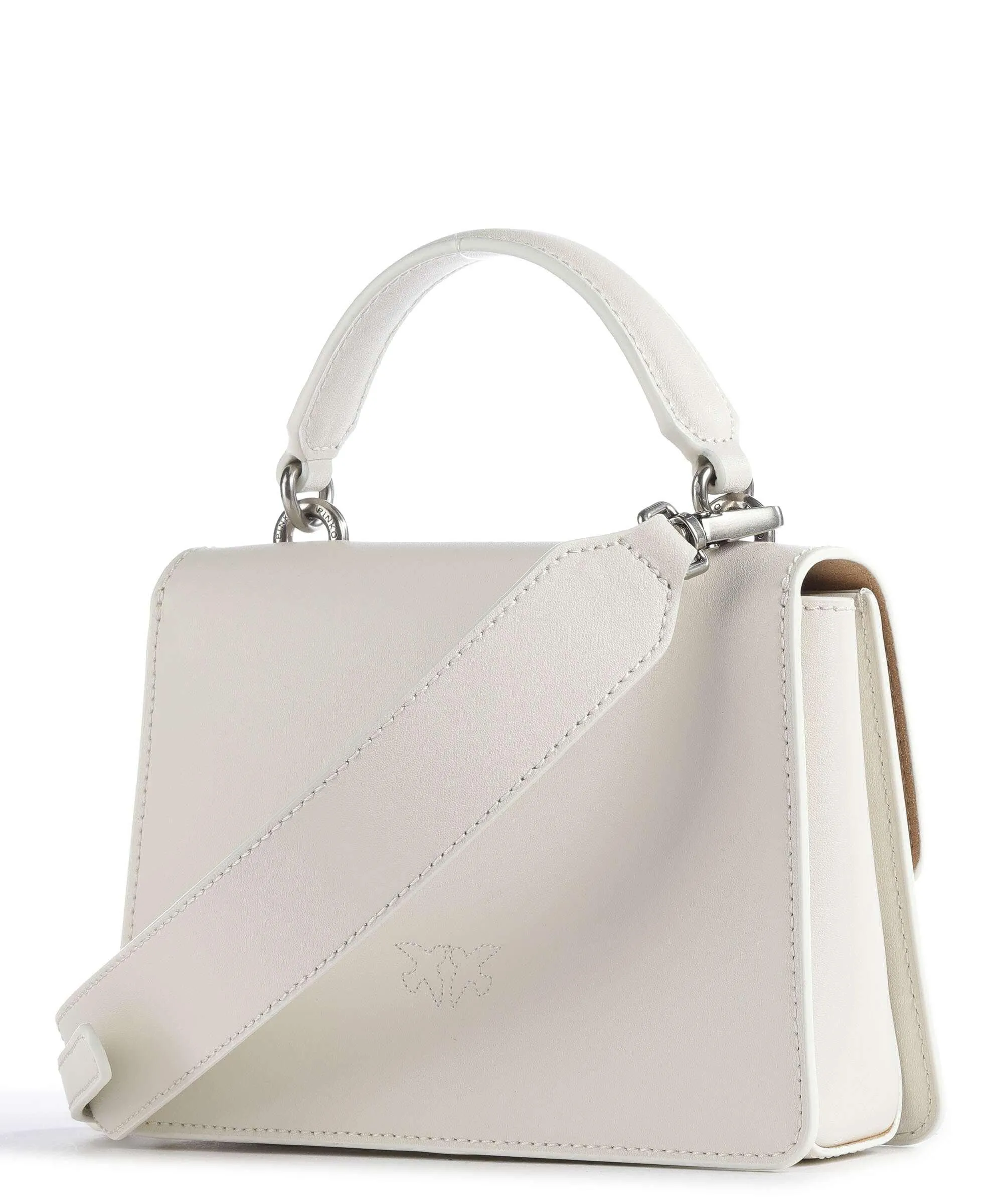  Pinko Love One Mini Borsa a tracolla pelle a grana fine avorio  