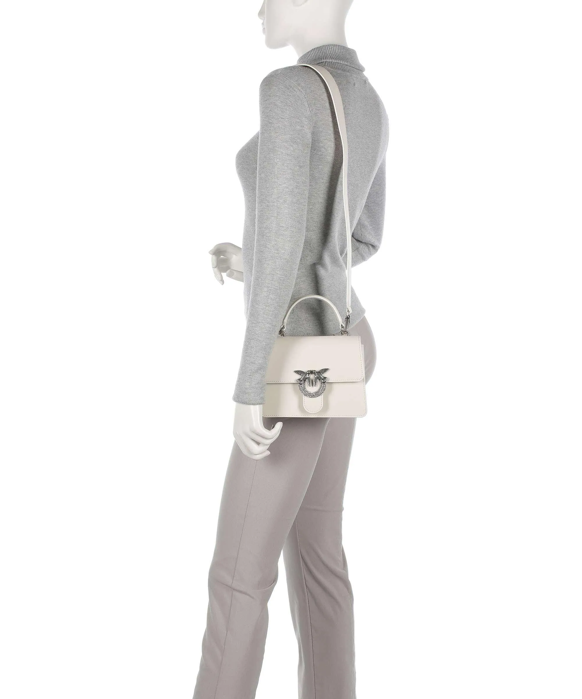  Pinko Love One Mini Borsa a tracolla pelle a grana fine avorio  