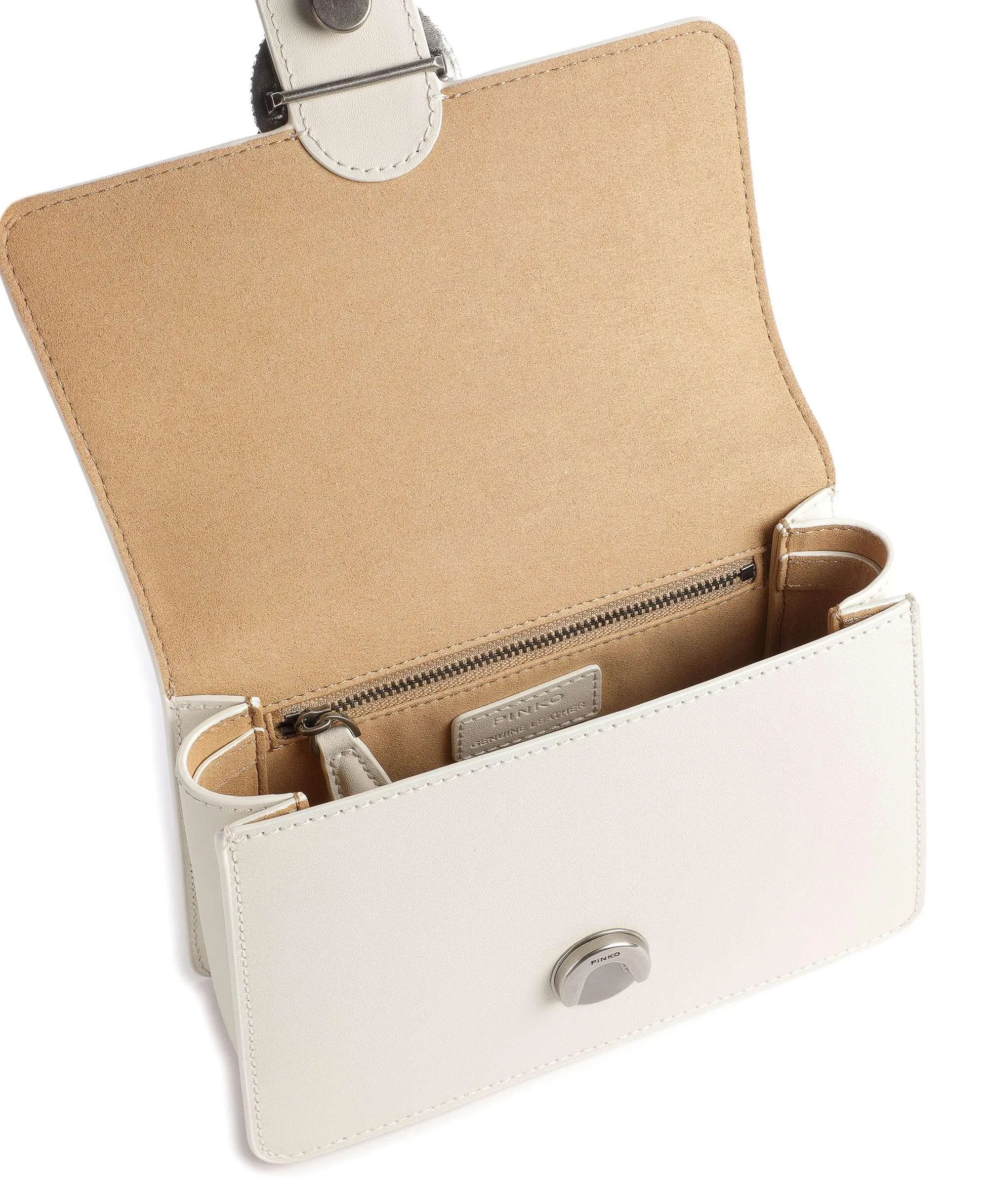  Pinko Love One Mini Borsa a tracolla pelle a grana fine avorio  