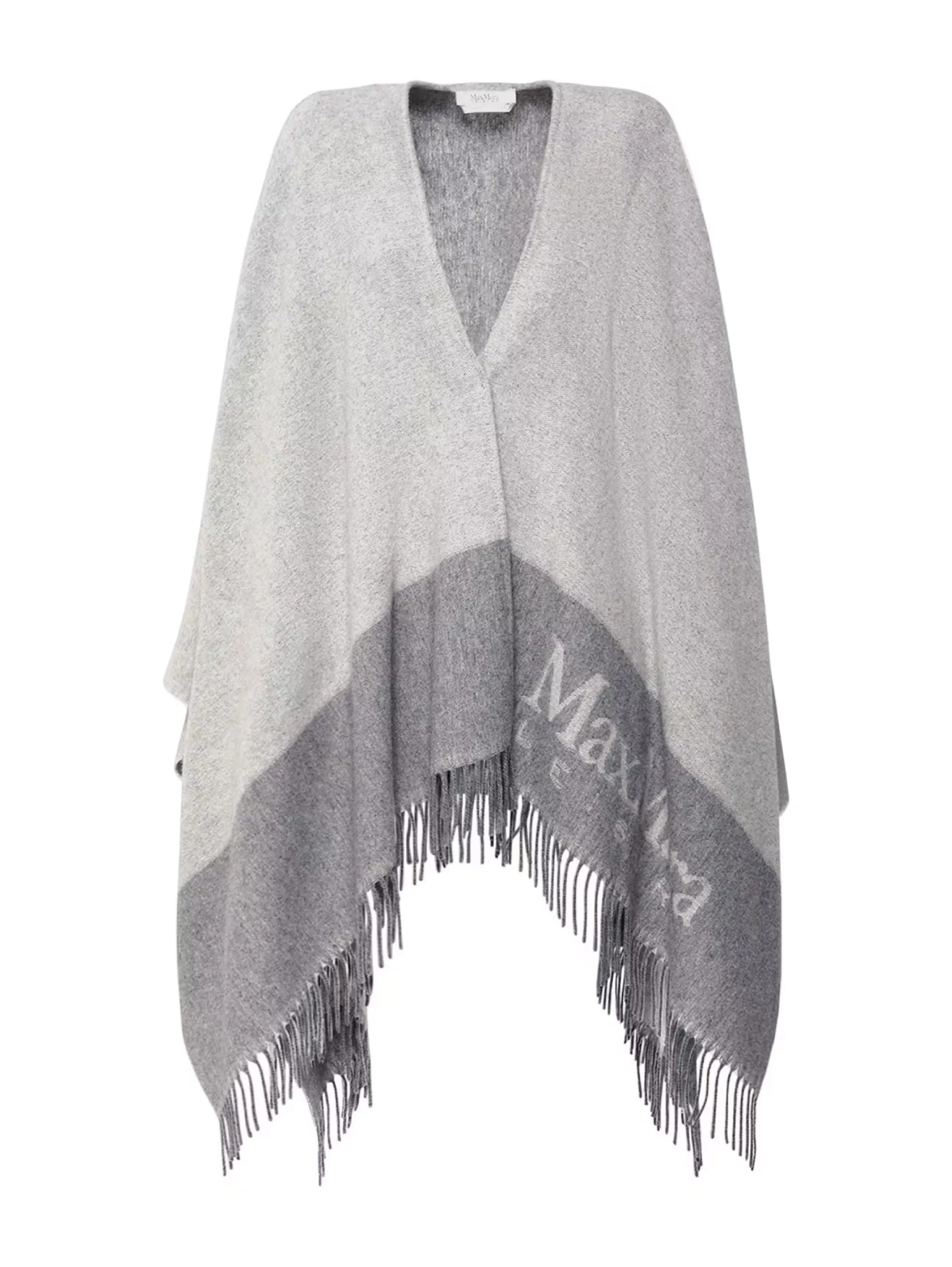 Poncho con Frange e Logo Jacquard Grigio