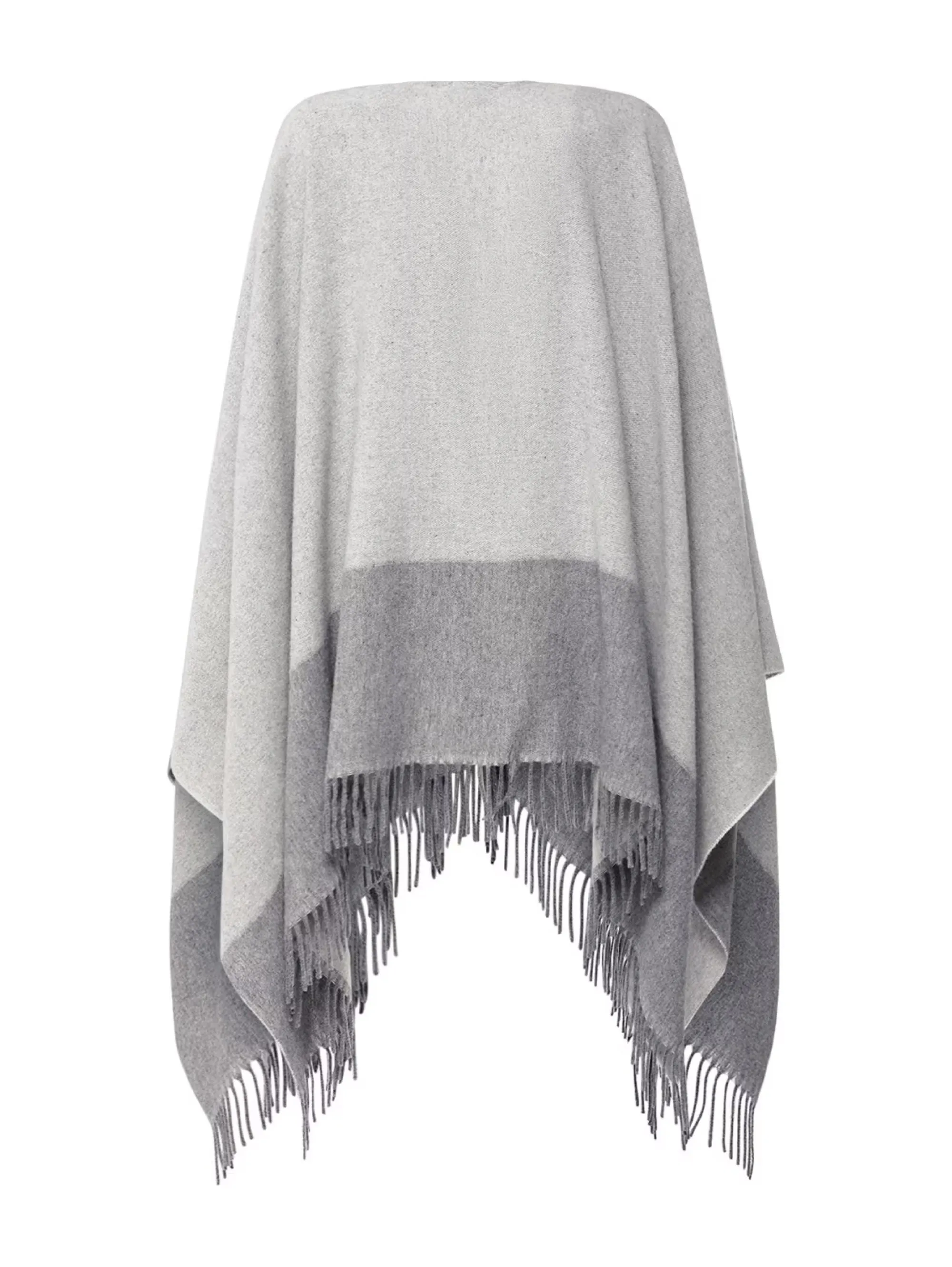 Poncho con Frange e Logo Jacquard Grigio