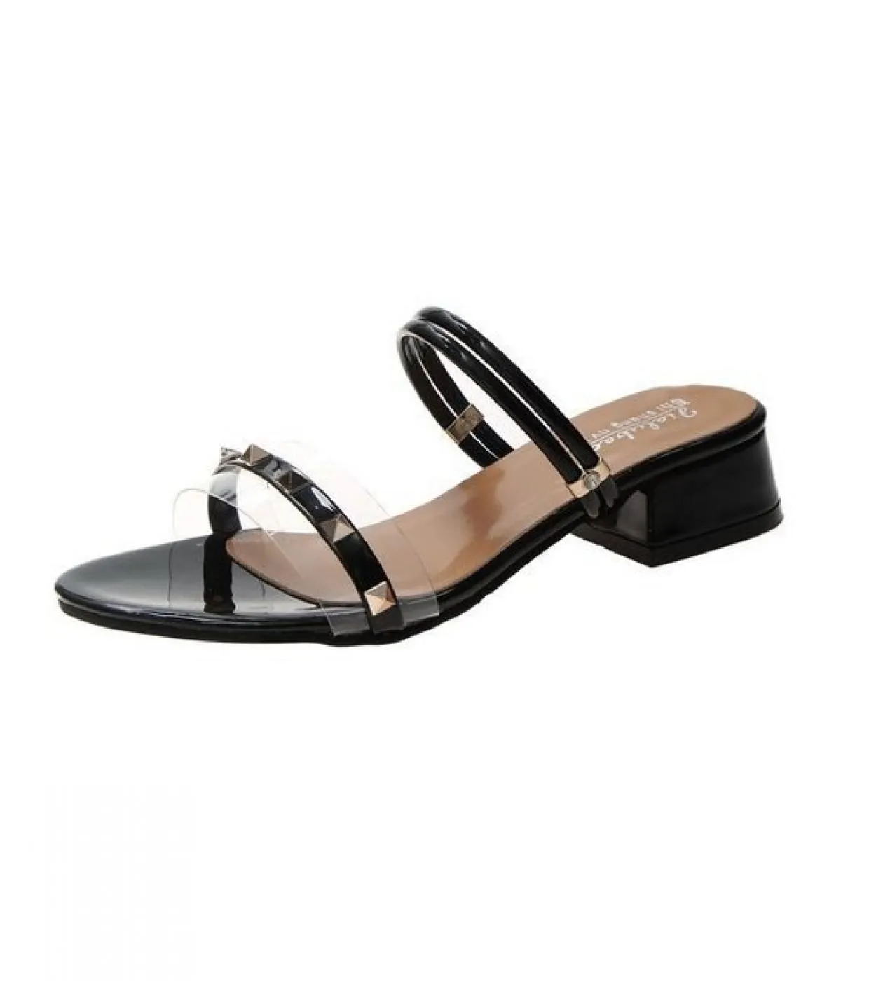 Rivetti con stringhe di metallo Sandali da donna estivi Scarpe a punta aperta Sandali da donna Tacco quadrato Scarpe da donna St