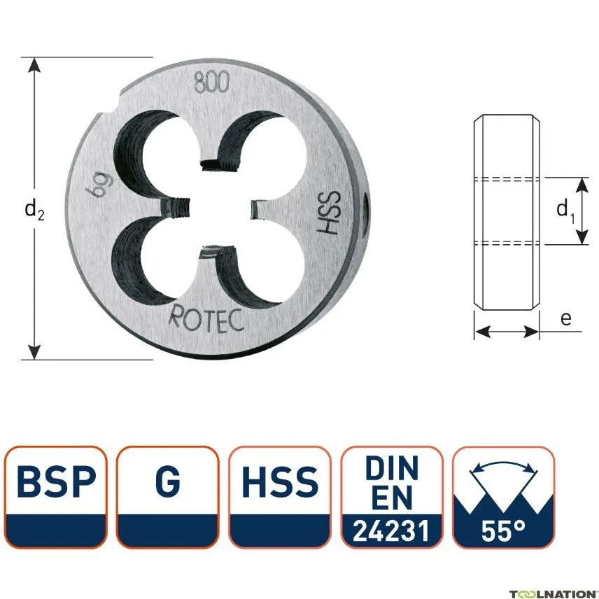 Rotec 365.0625 Piastra da taglio tonda HSS DIN 5158 BSP G 5/8-14