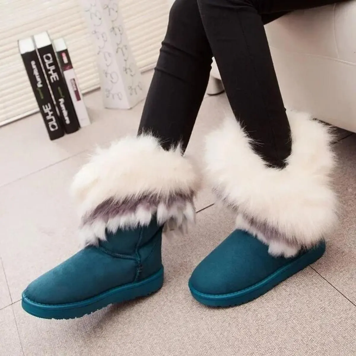 Scarpe basse da donna di alta qualità, rivestimento in pelle scamosciata, stivali da neve, stivale da donna invernale in peluche