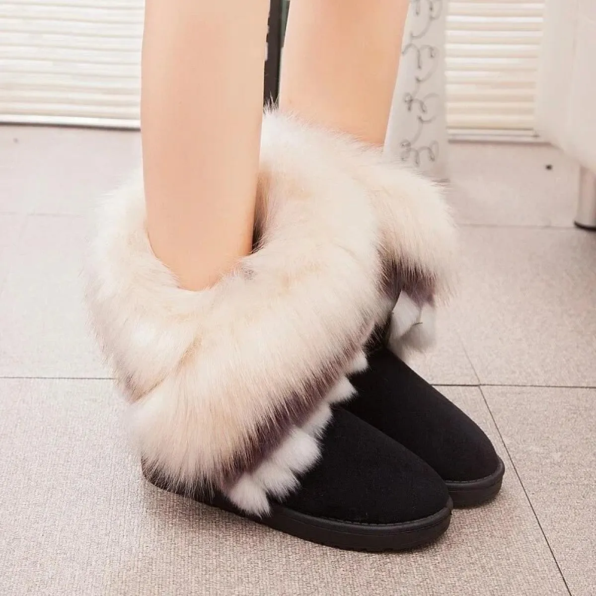 Scarpe basse da donna di alta qualità, rivestimento in pelle scamosciata, stivali da neve, stivale da donna invernale in peluche