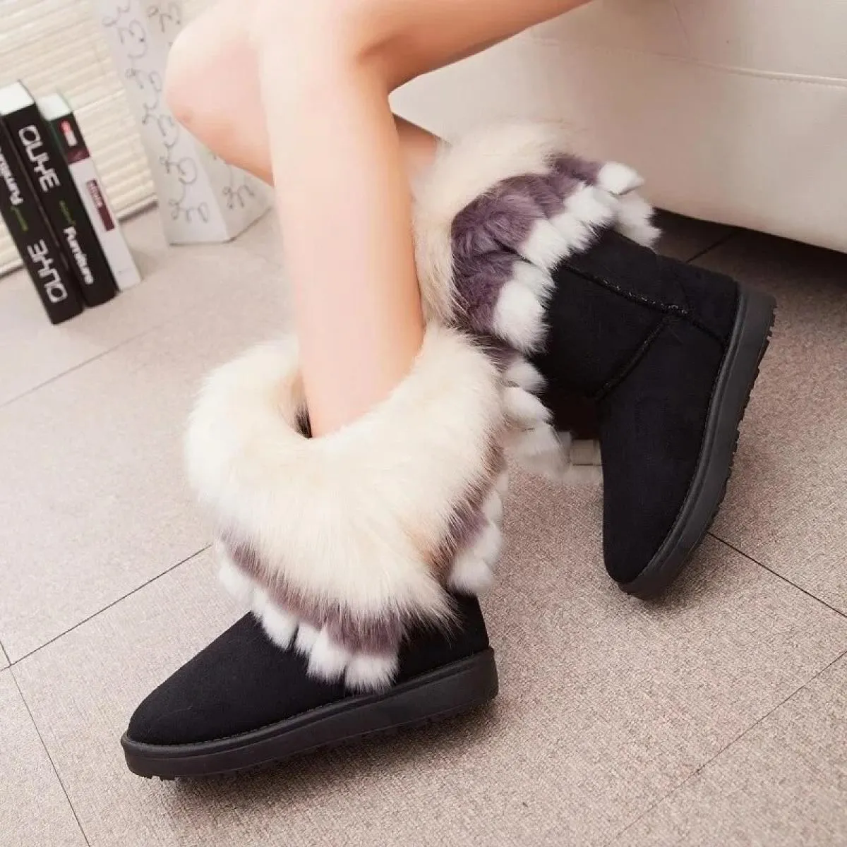 Scarpe basse da donna di alta qualità, rivestimento in pelle scamosciata, stivali da neve, stivale da donna invernale in peluche