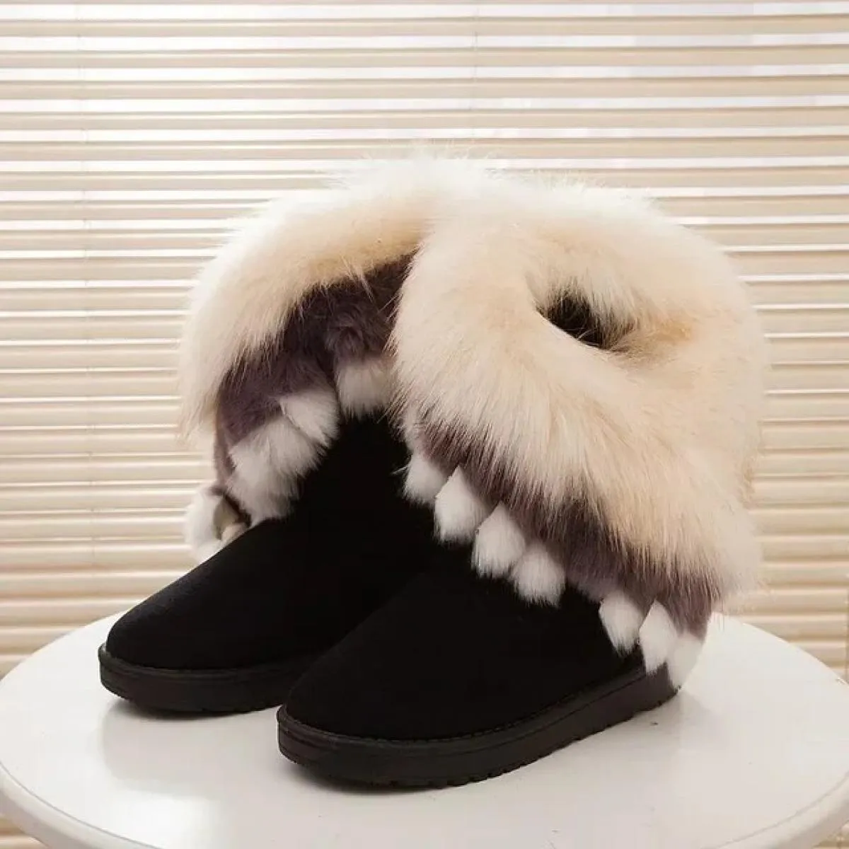 Scarpe basse da donna di alta qualità, rivestimento in pelle scamosciata, stivali da neve, stivale da donna invernale in peluche