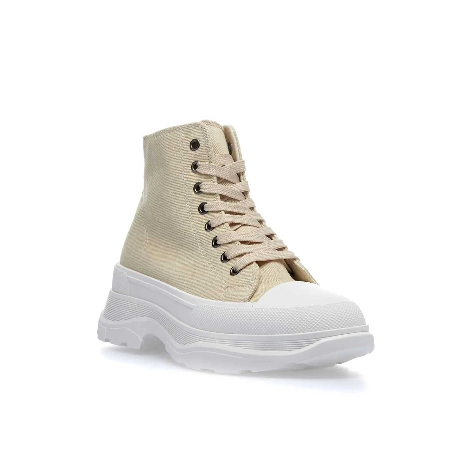 Sneakers beige alte in tela con maxi suola