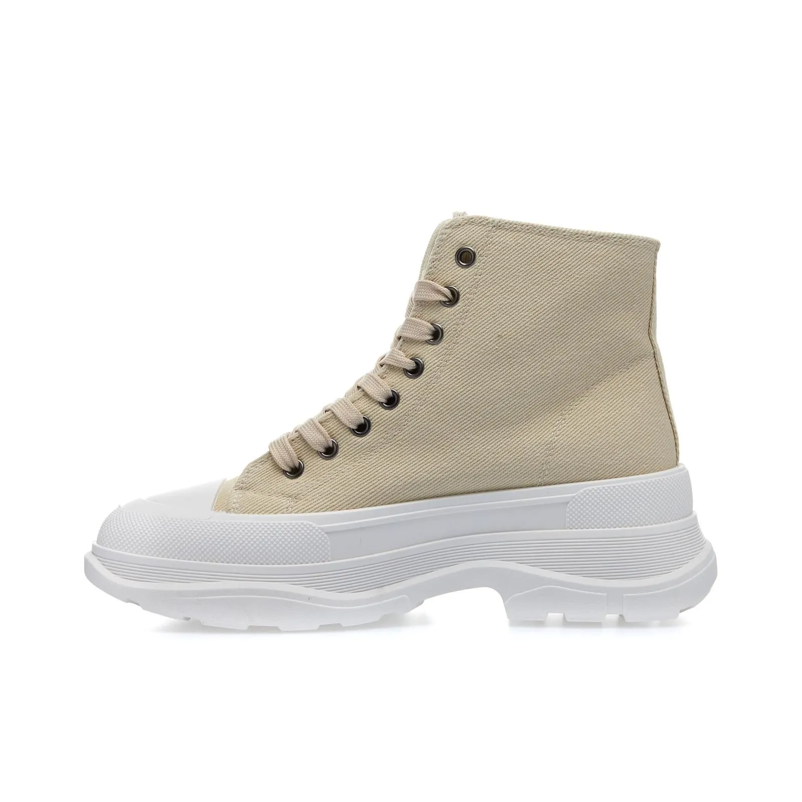 Sneakers beige alte in tela con maxi suola