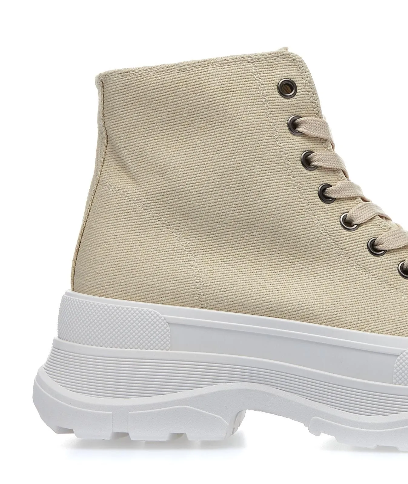 Sneakers beige alte in tela con maxi suola