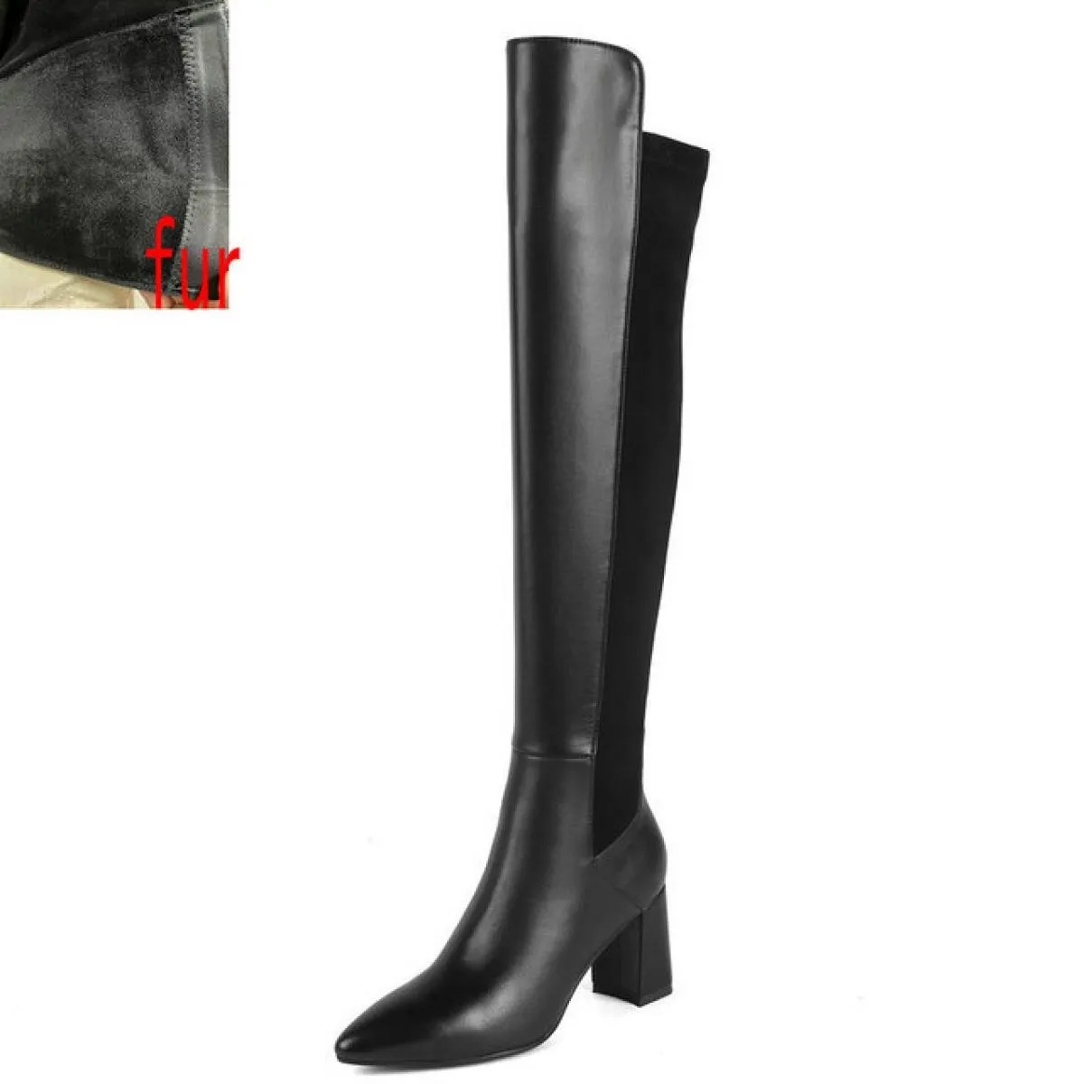 Stivali al ginocchio da donna in pelle Stivali al ginocchio in pelle nera Ginocchio femminile vintage