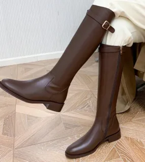 Stivali al ginocchio da donna Stivali caldi classici Nuova cerniera laterale Stivali con tacco spesso Stivali da cavaliere autun