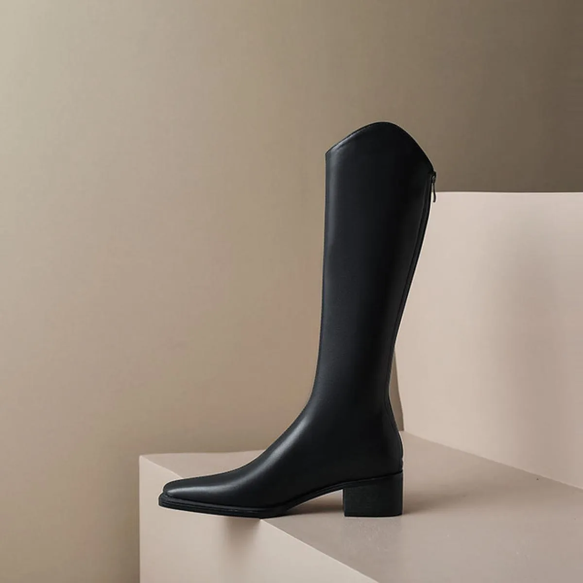 Stivali alti al ginocchio in pelle Tacco medio in pelle Stivali 41 da donna Scarpe in pelle da donna al ginocchio