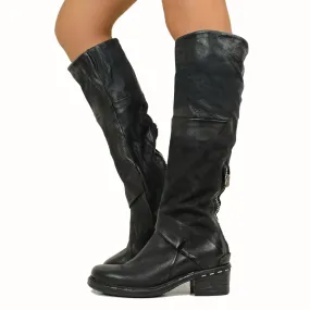 Stivali Biker Donna Alti in Pelle Neri A.S.98 con Zip