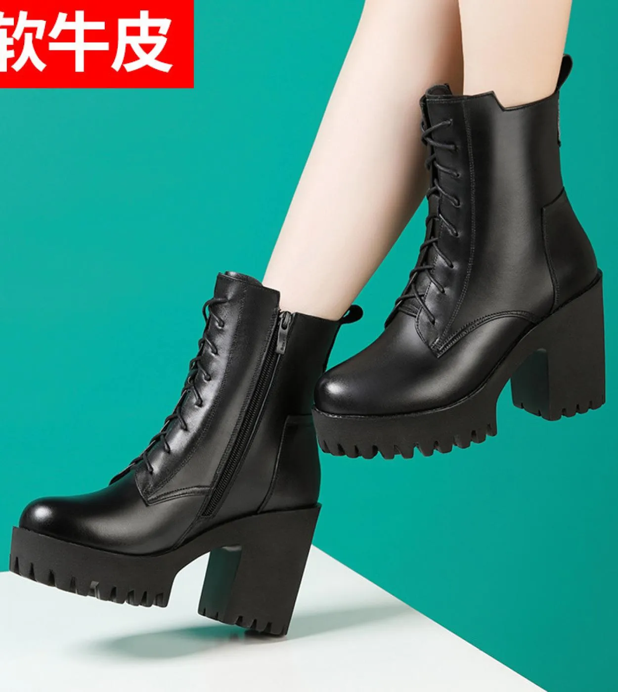 Stivali con plateau in vera pelle Stivali Scarpe con zeppa in pelle Scarpe da donna autentiche