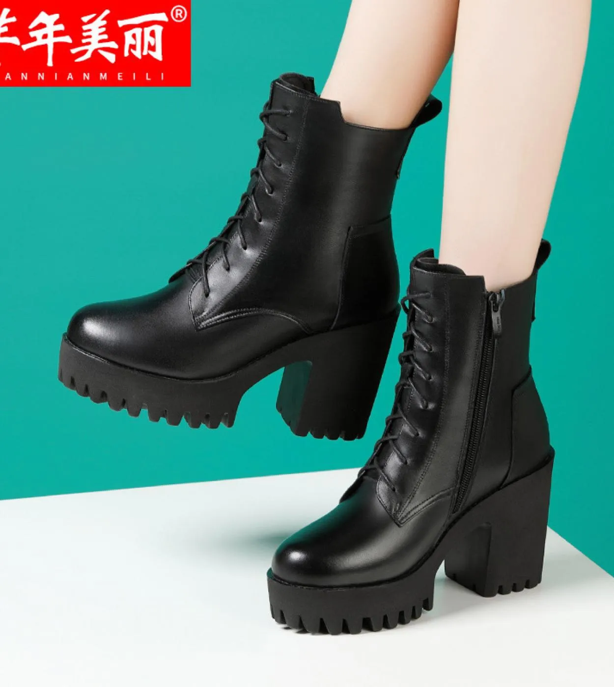 Stivali con plateau in vera pelle Stivali Scarpe con zeppa in pelle Scarpe da donna autentiche