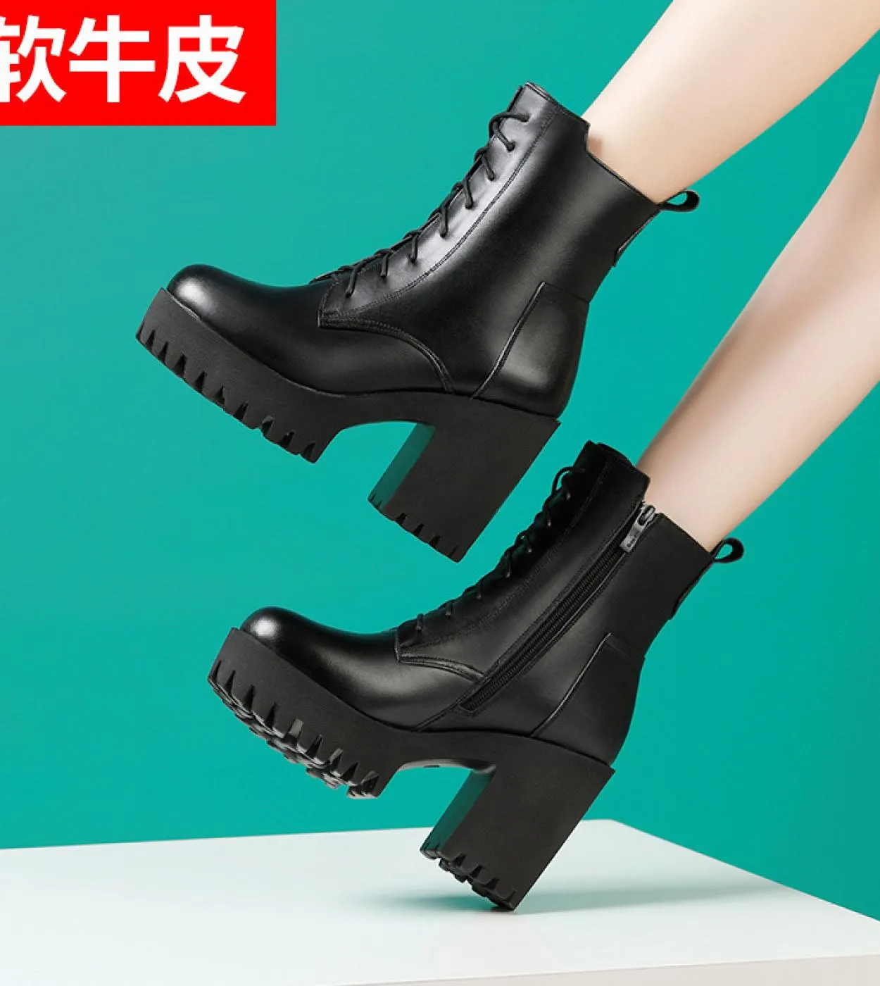 Stivali con plateau in vera pelle Stivali Scarpe con zeppa in pelle Scarpe da donna autentiche