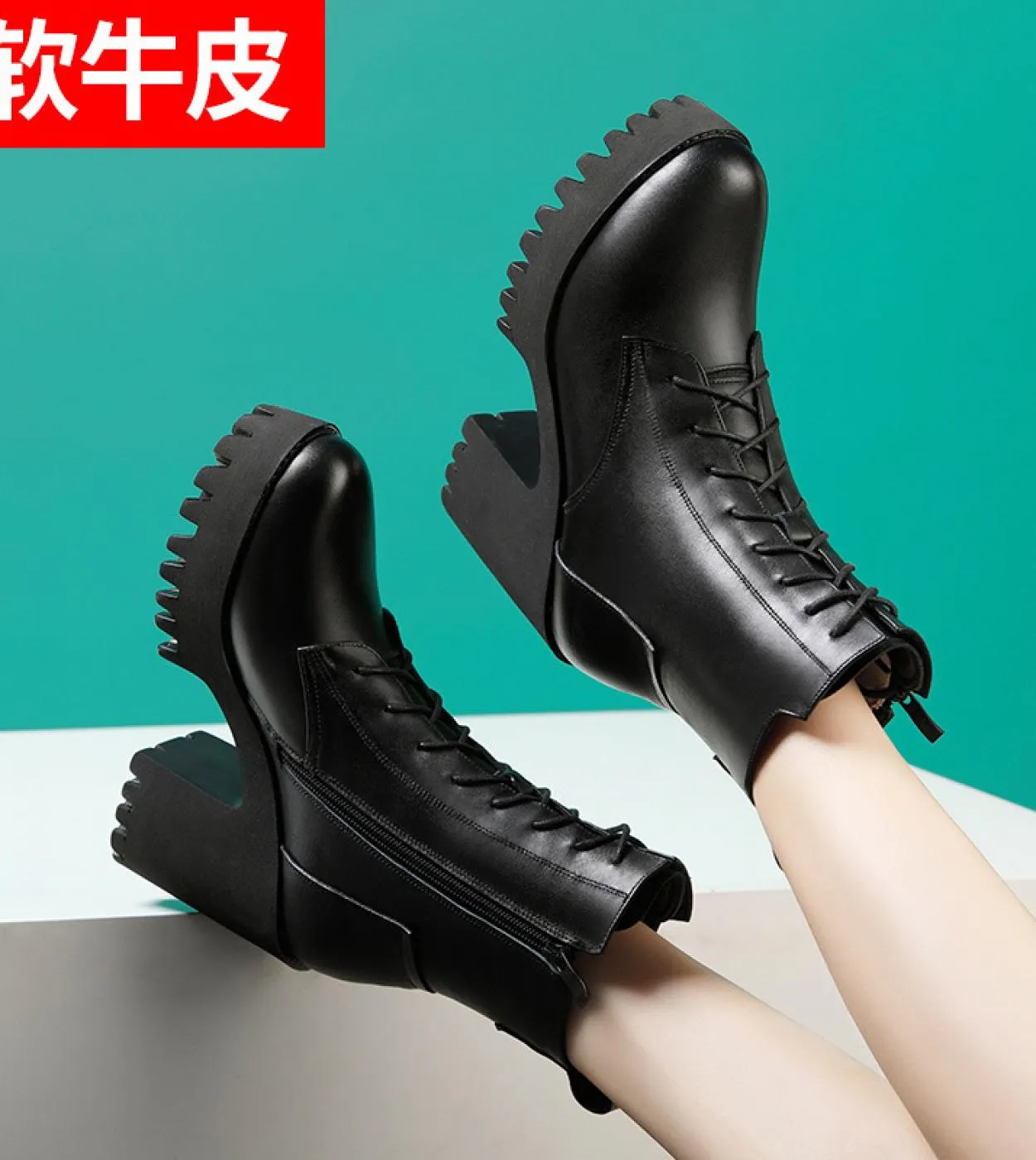 Stivali con plateau in vera pelle Stivali Scarpe con zeppa in pelle Scarpe da donna autentiche