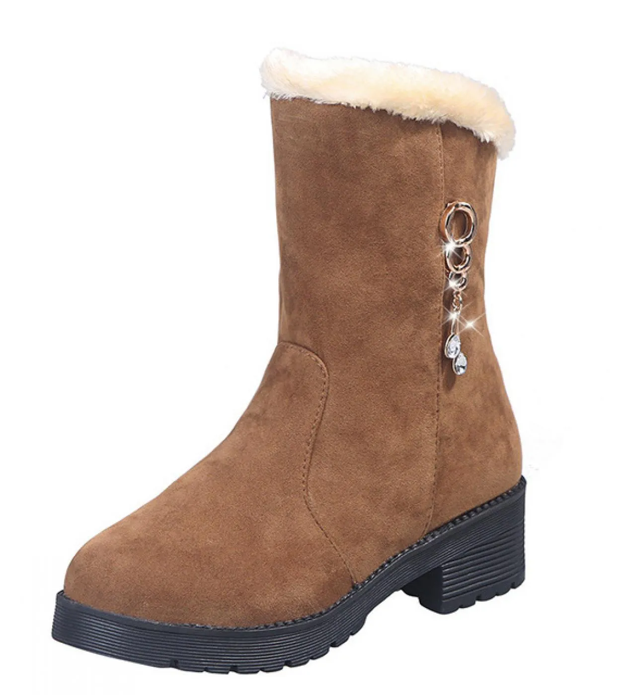 Stivali da neve per donna Retro strass Caldo peluche Scarpe casual in cotone Donna Taglie forti Stivali con plateau antiscivolo