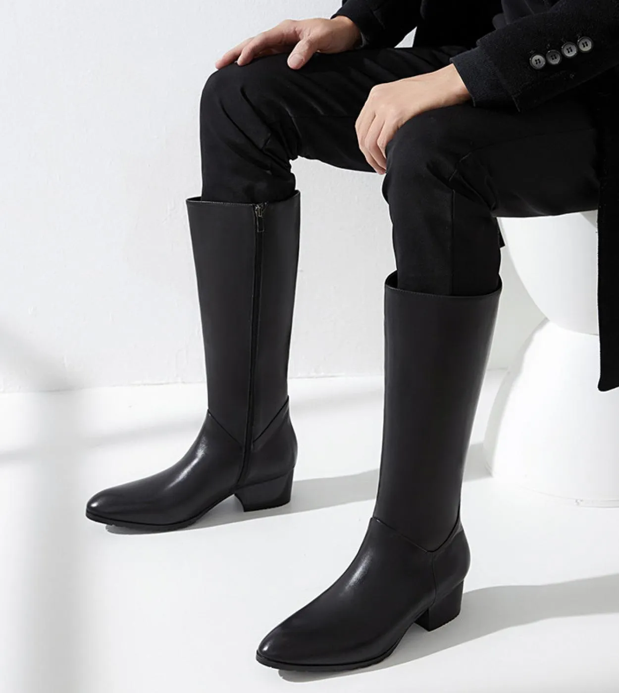Stivali da uomo invernali a metà polpaccio Tacchi alti Scarpe eleganti in pelle britannica Stivali in pelle Stivali da uomo