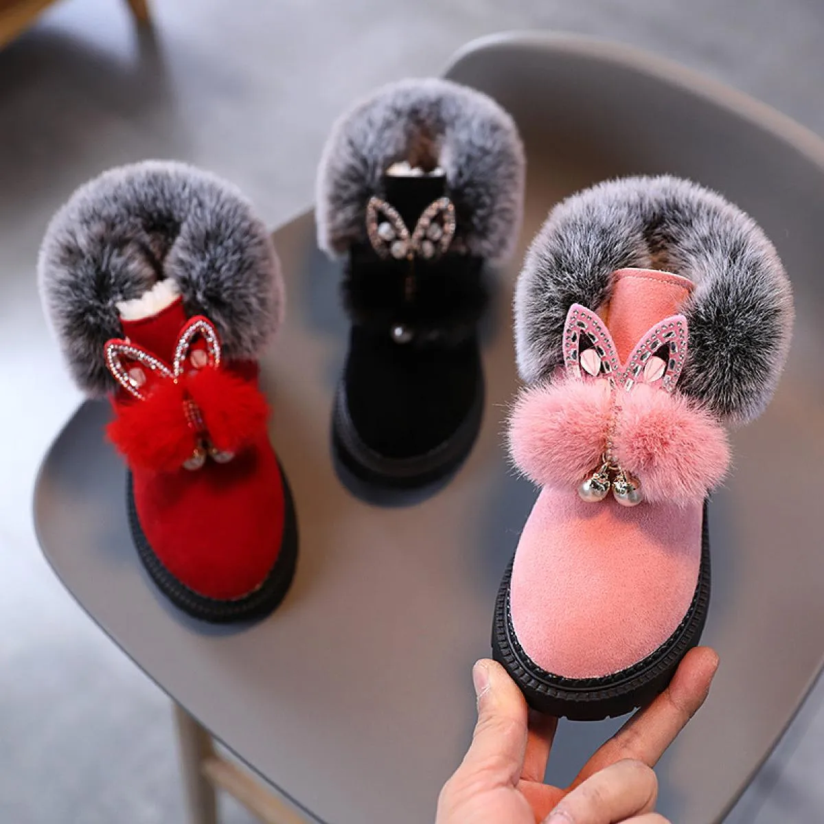 Stivali invernali per bambini in pelliccia di coniglio Stivali da neve per bambini in pelliccia di coniglio 2023 Cute Kids