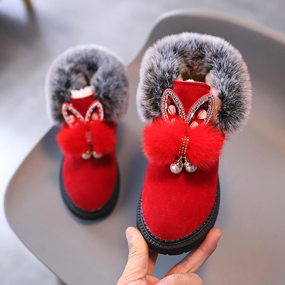 Stivali invernali per bambini in pelliccia di coniglio Stivali da neve per bambini in pelliccia di coniglio 2023 Cute Kids