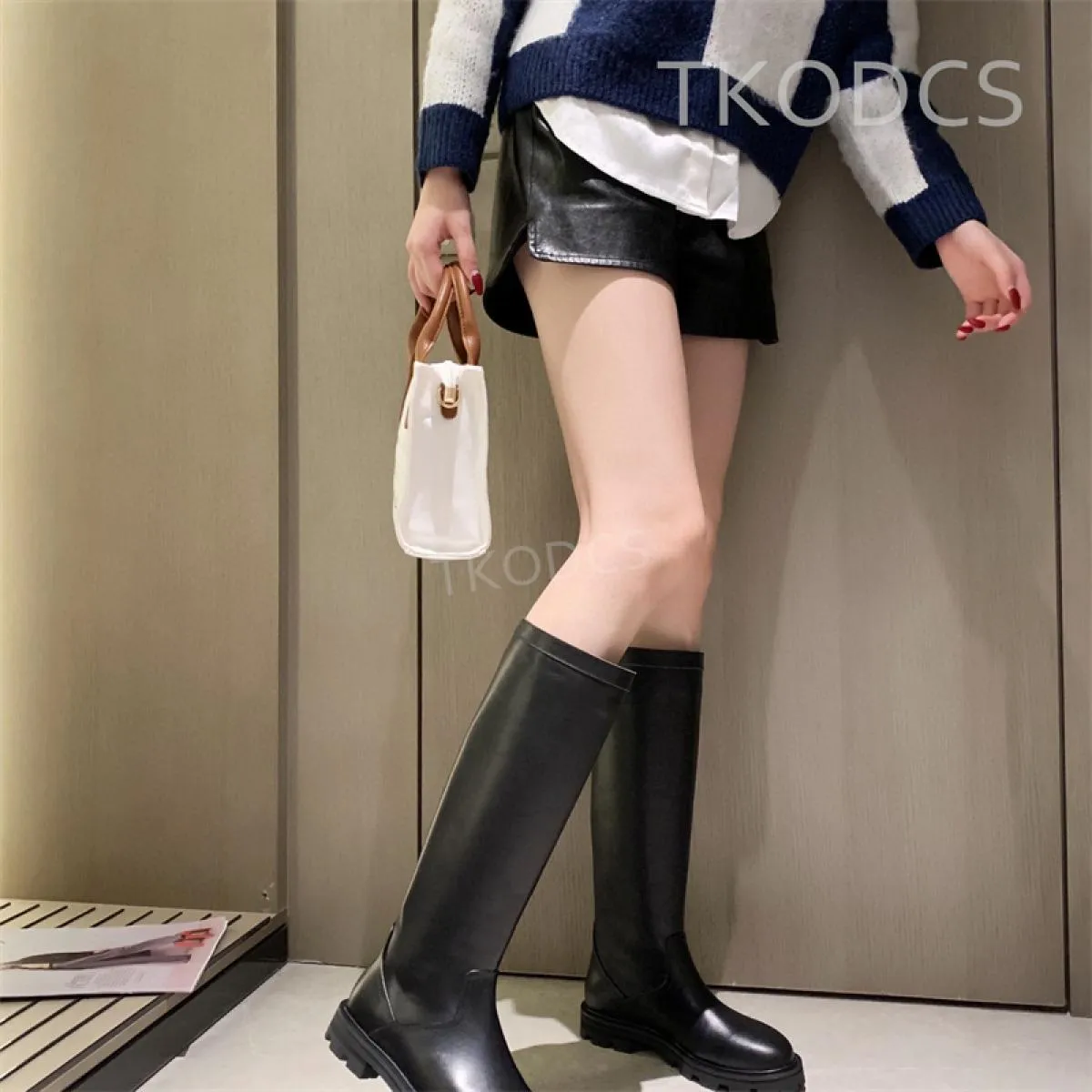 Stivali lunghi da donna Stivali classici da donna in vera pelle Stivali da donna alti al ginocchio con plateau Stivali basic con